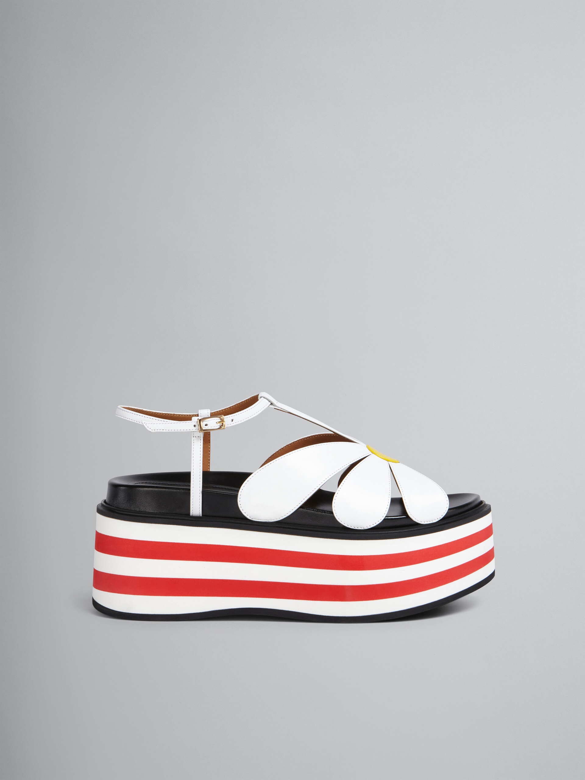 WHITE LEATHER FLOWER WEDGE SANDAL - 1