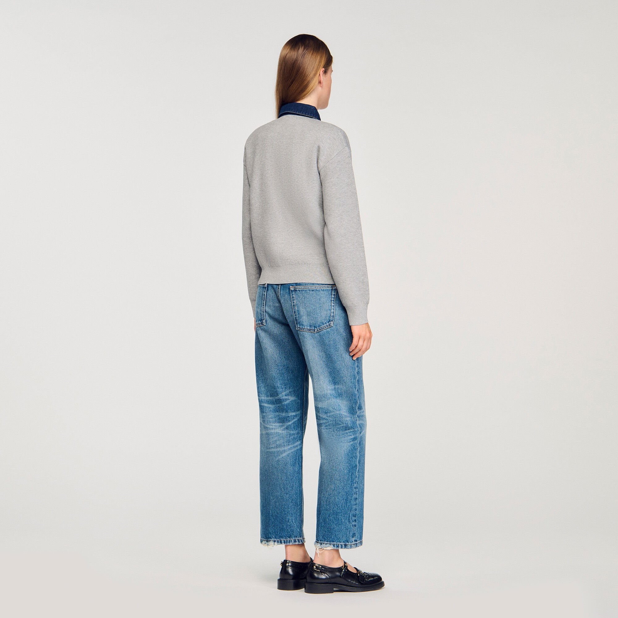 SWEATER WITH DENIM COLLAR - 5