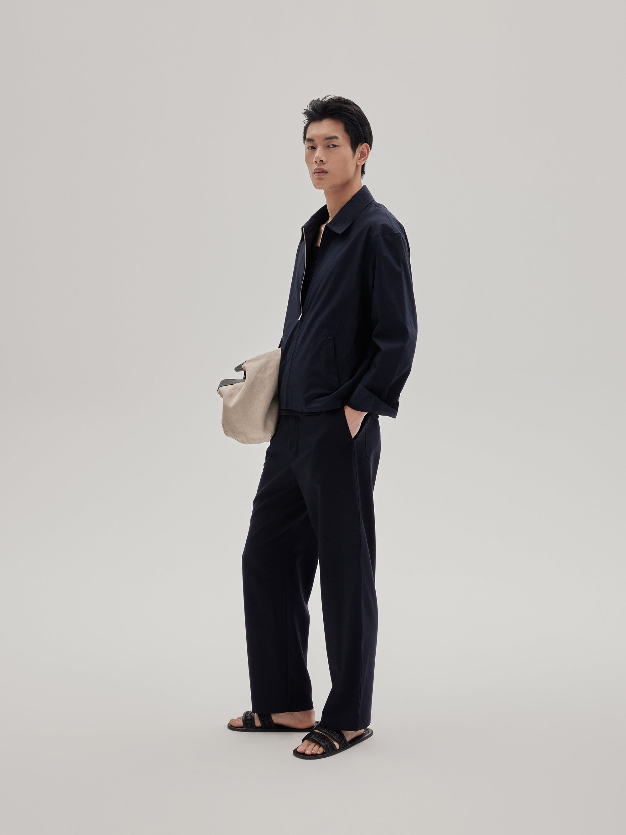 Wool Easy Trousers in Dark Navy - 2