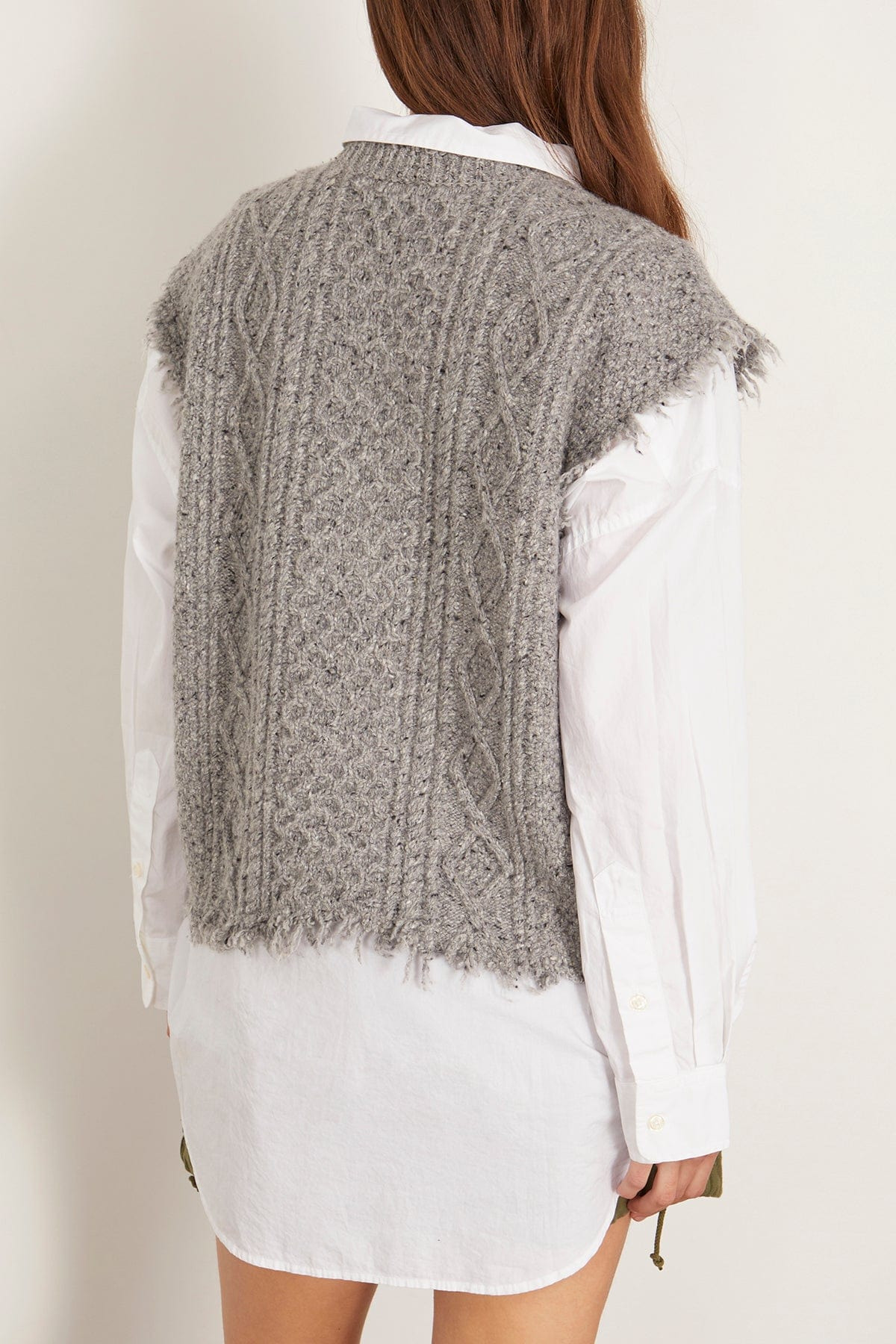 Boyfriend Cable Sweater Vest in Heather Grey Tweed - 4