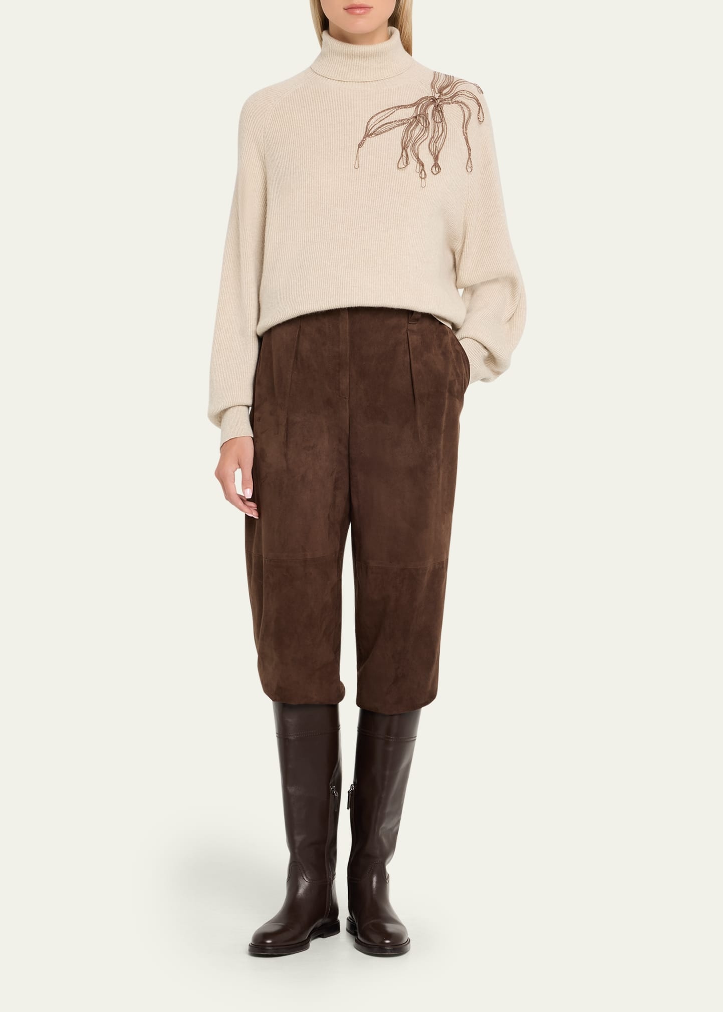 Cashmere Turtleneck with Monili Flower Detail - 2