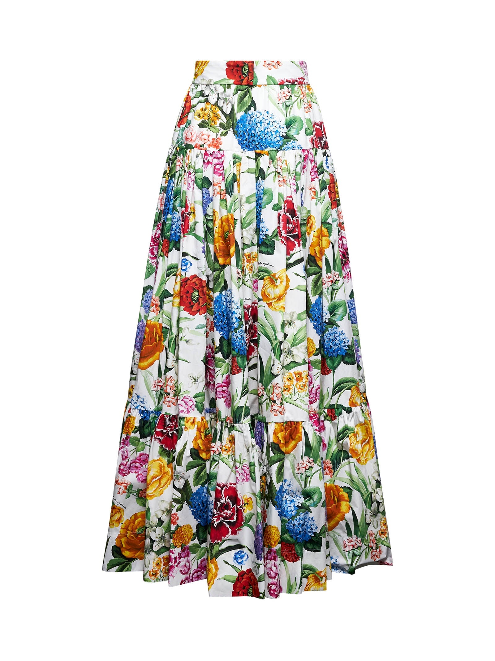 Floral print long flounced skirt - 1