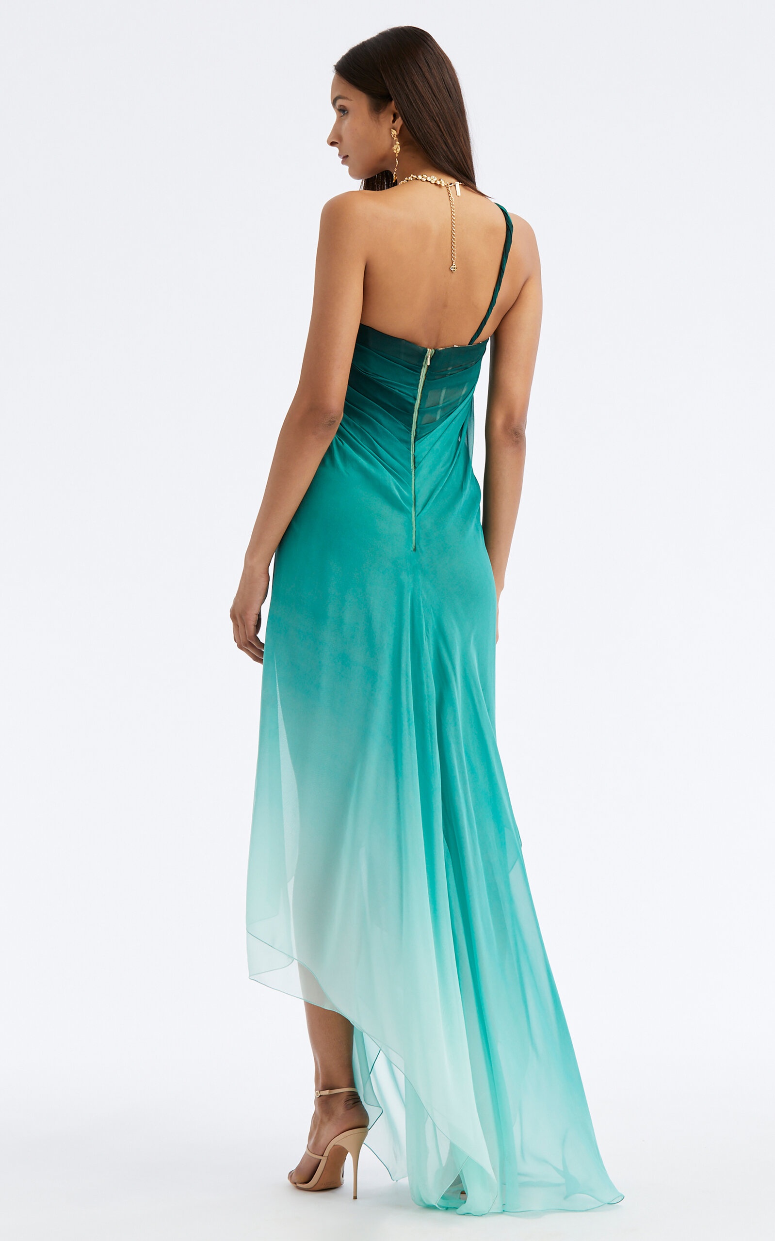 Degradé Silk-Chiffon Asymmetric Gown blue - 6