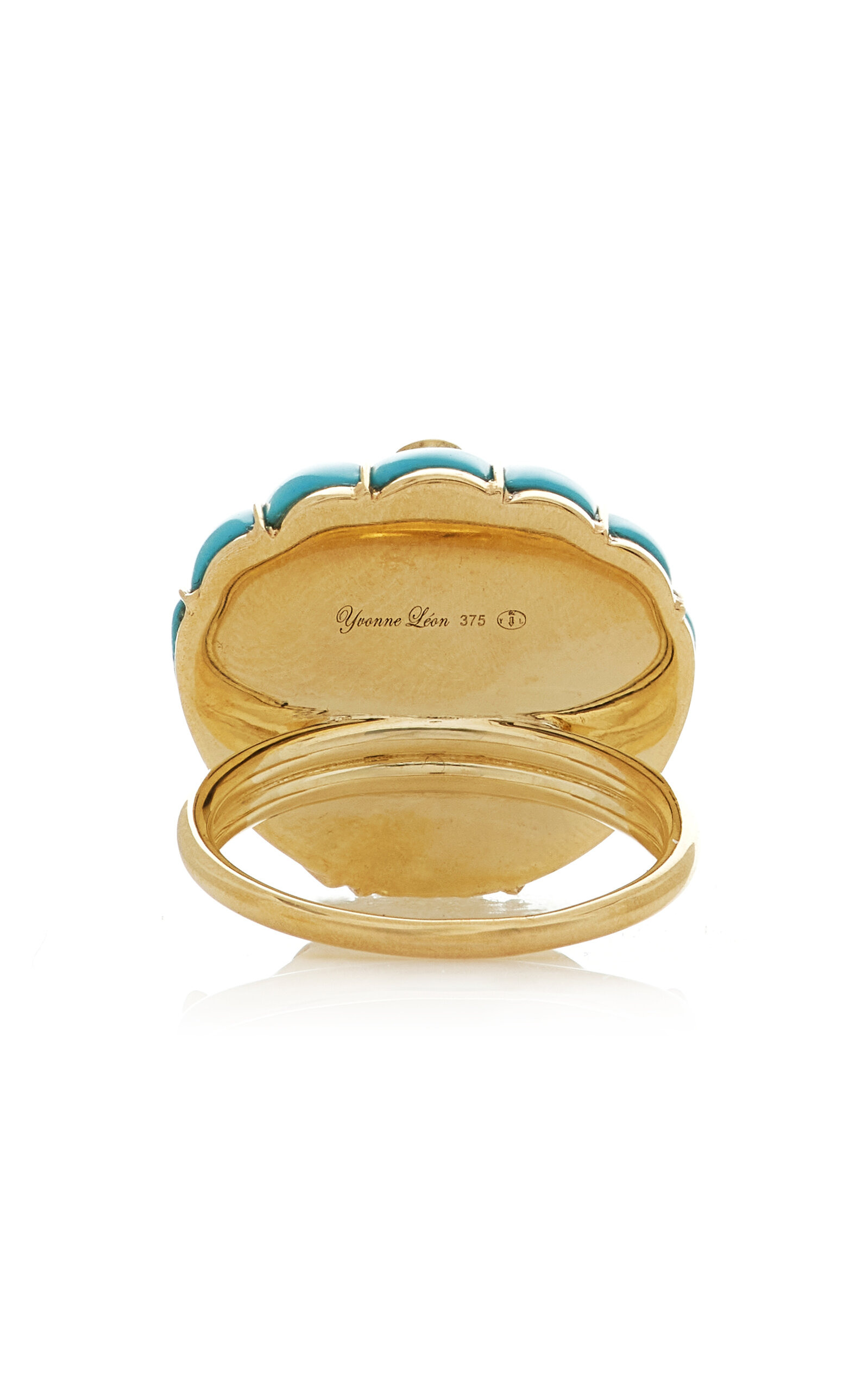 9K Yellow Gold Diamond And Turquoise Ring blue - 5