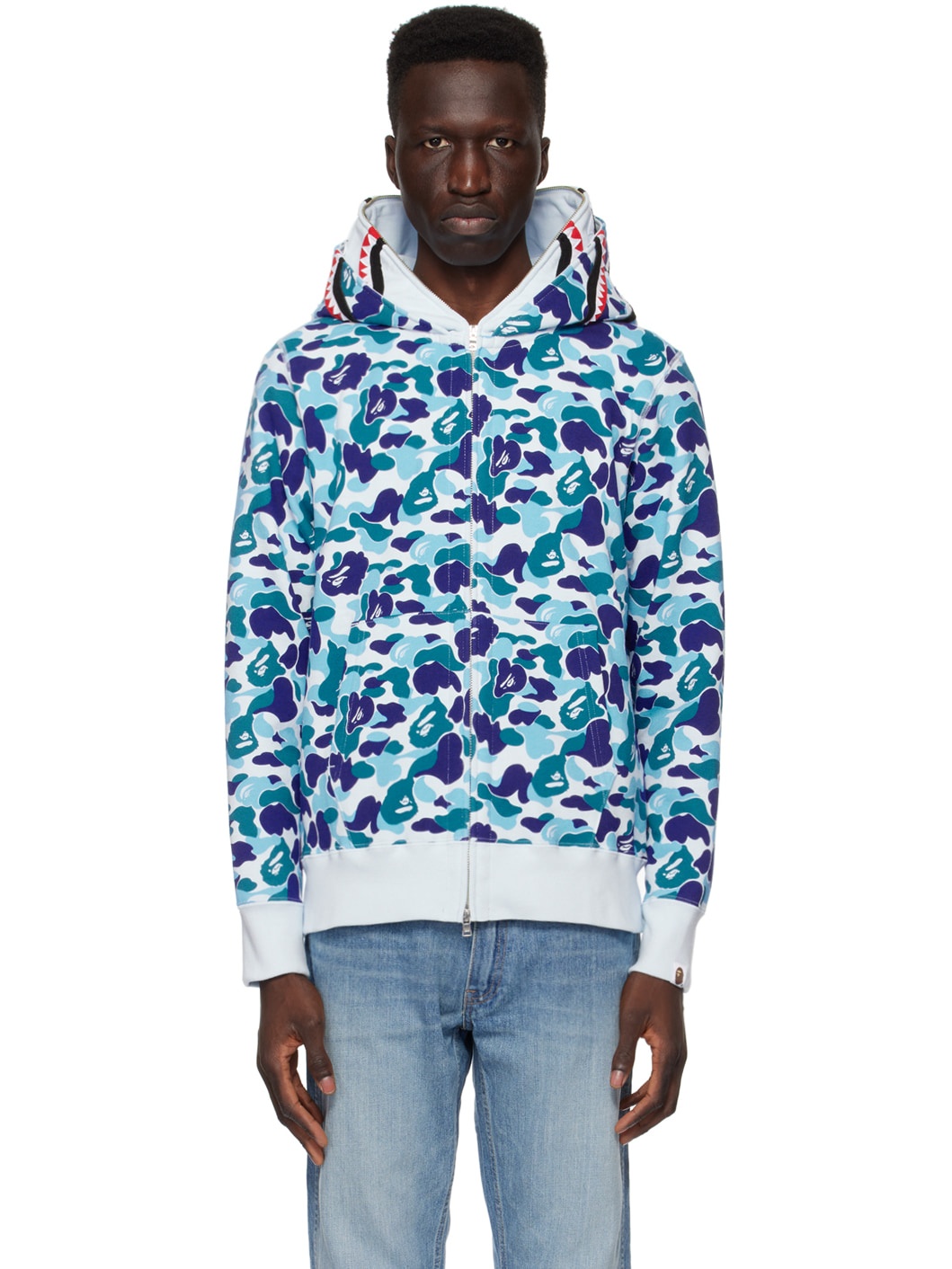 A BATHING APE® Blue ABC Camo Double Shark Hoodie | REVERSIBLE