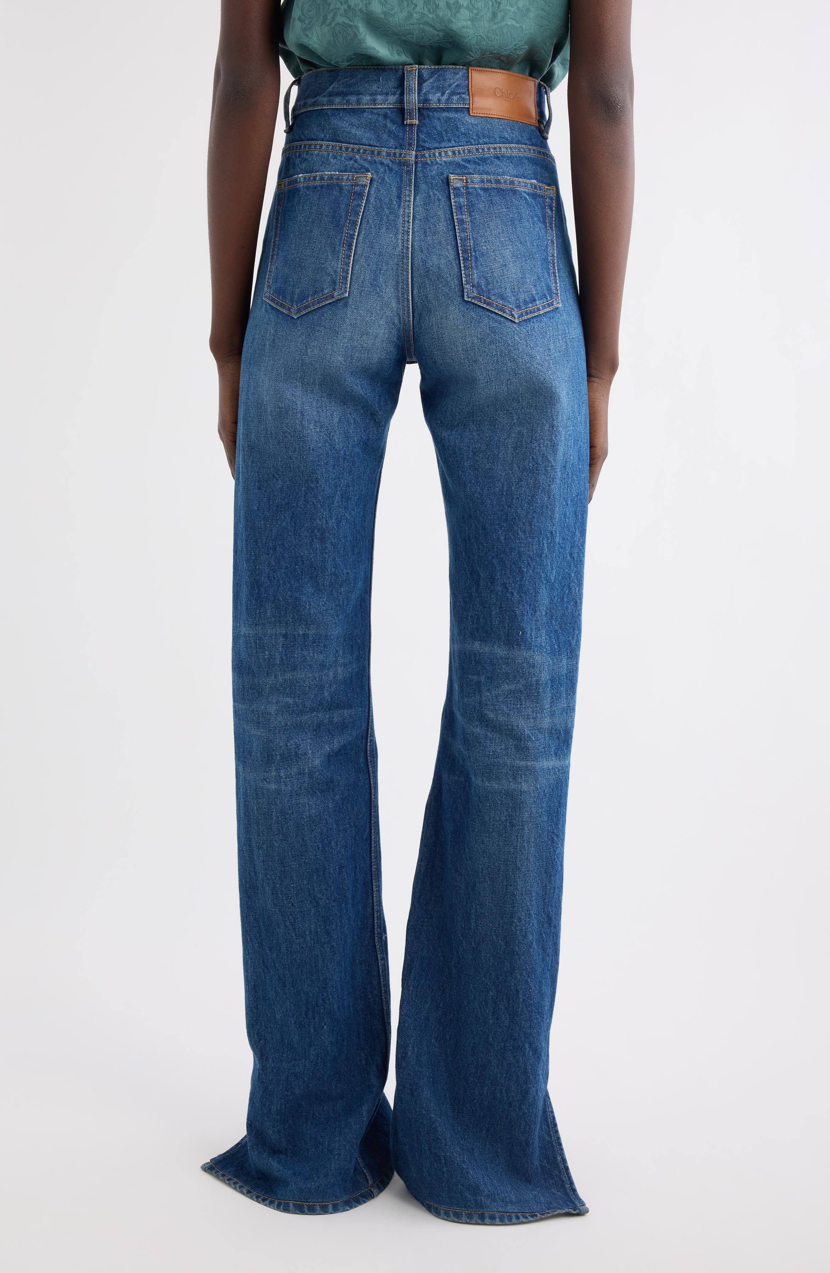 Chloé Split Hem Straight Leg Jeans in Faded Indigo at Nordstrom - 3