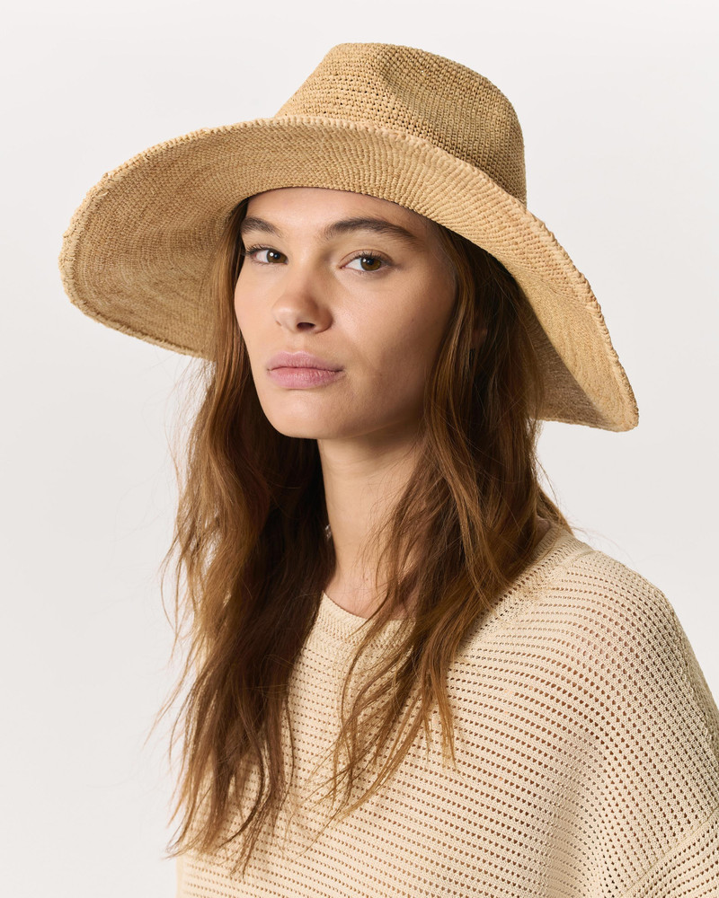 rag & bone Leather-Trimmed Wide-Brim Raffia Hat outlook