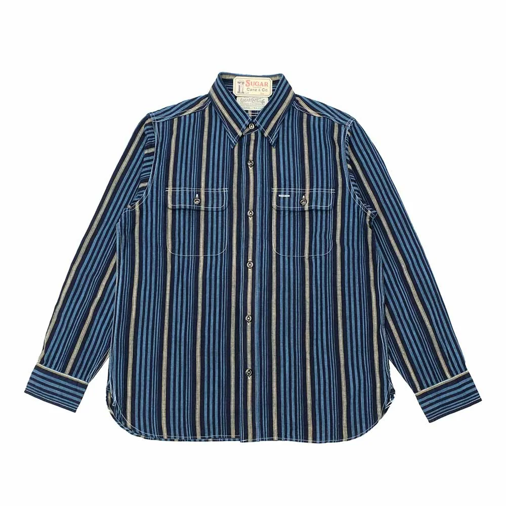 FICTION ROMANCE - 5.5oz. INDIGO STRIPE WORK SHIRT - SC29592 - 1