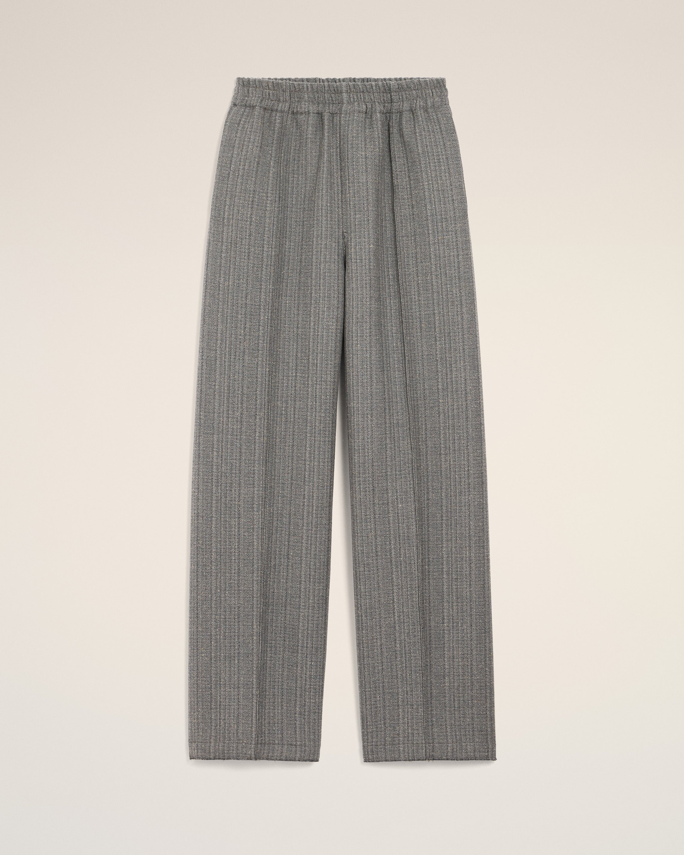 GREY WOOL HERRINGBONE ELASTICATED TROUSERS - 9
