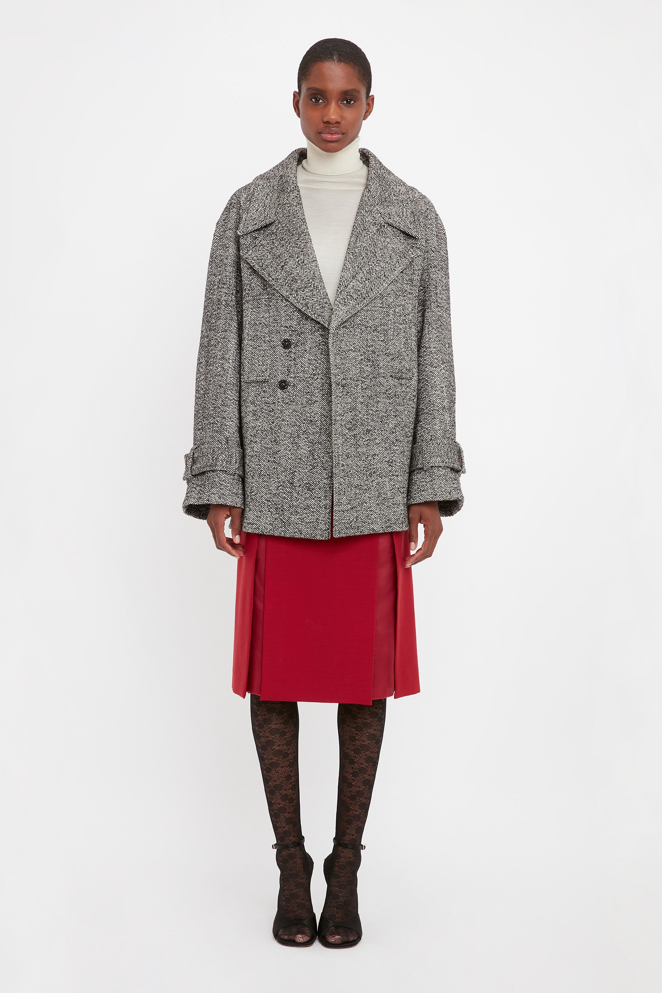Oversized Pea Coat In Monochrome - 3