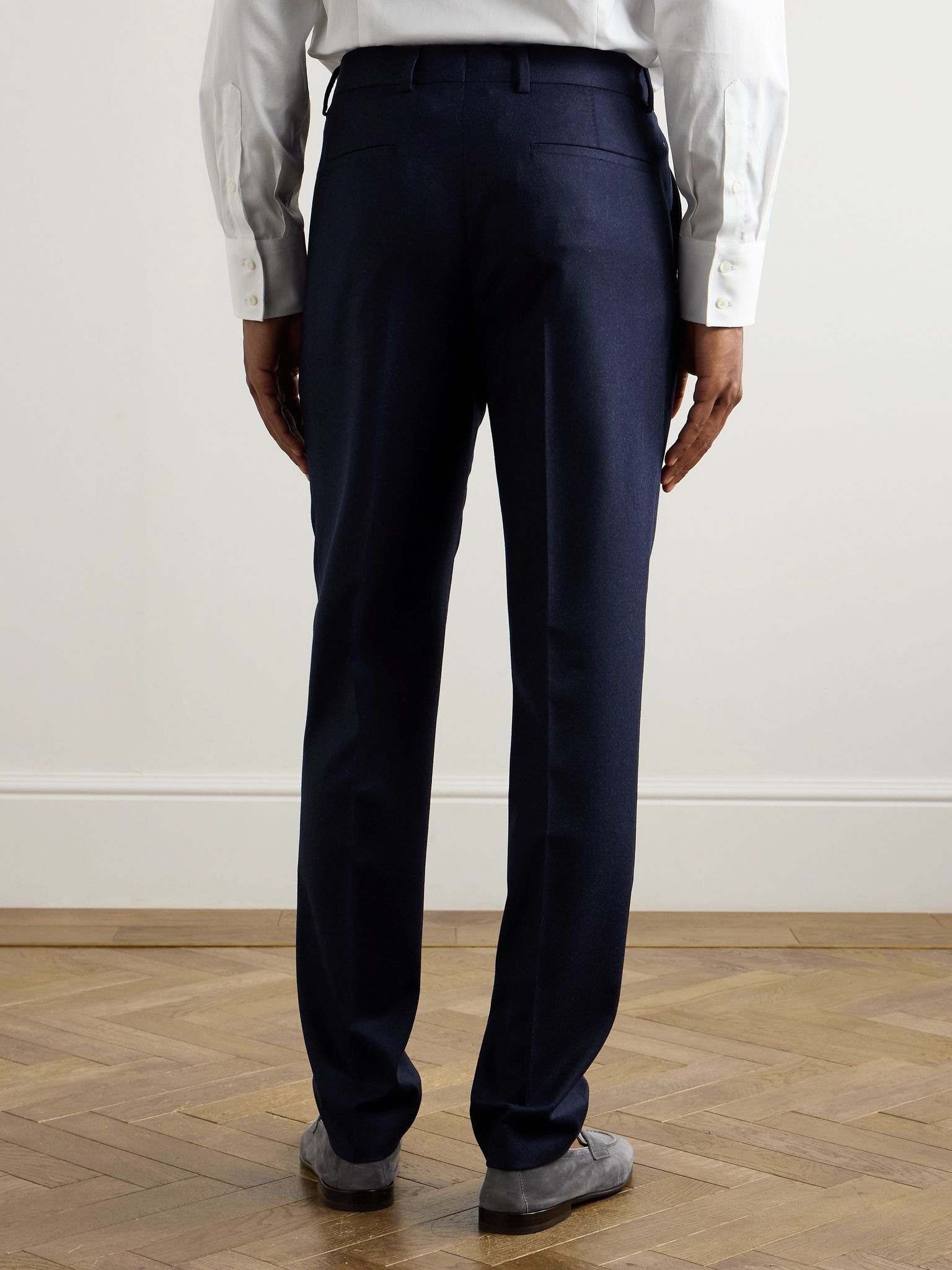 Straight-Leg Pleated Wool-Flannel Trousers Blue - 4