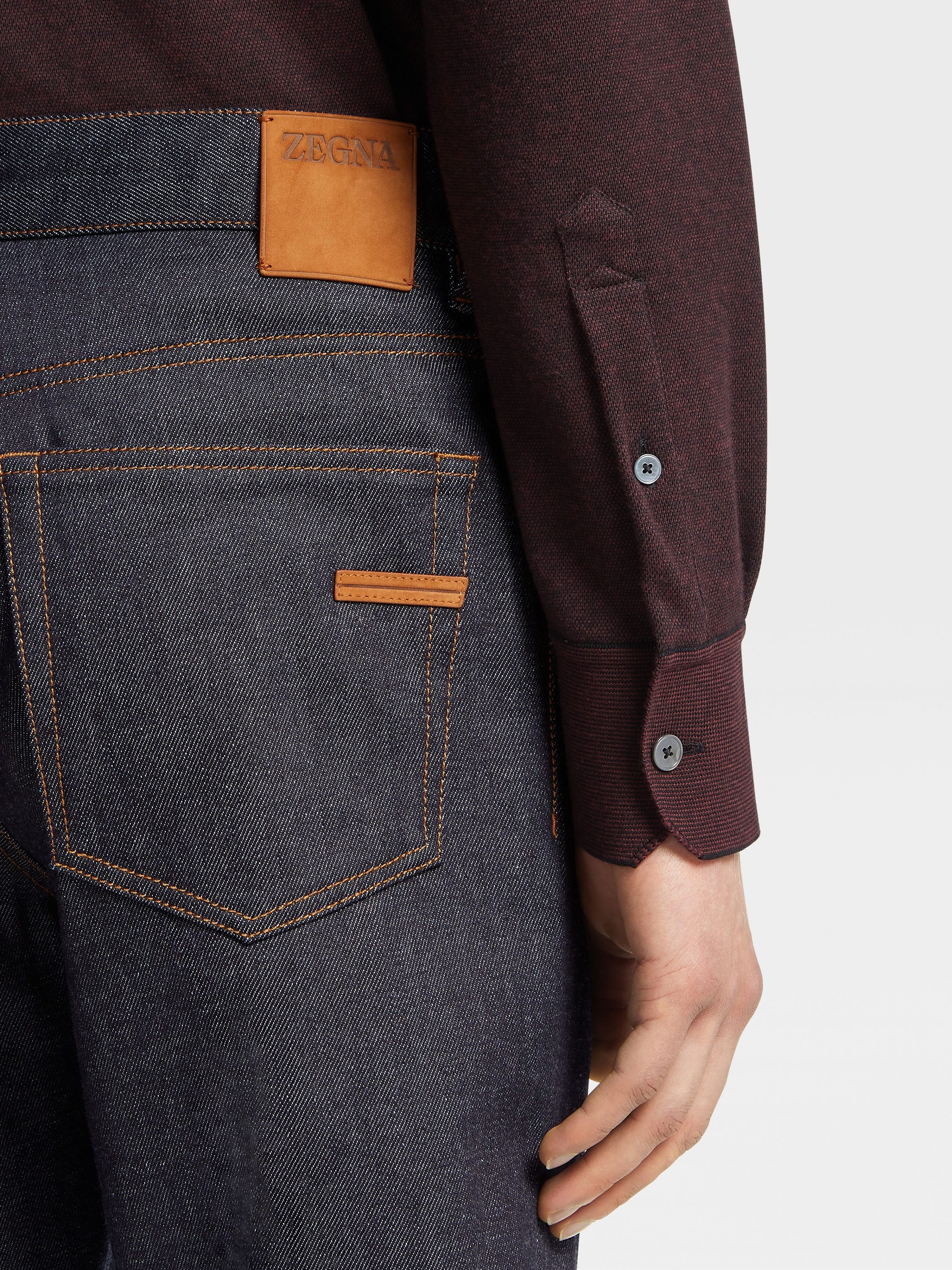INK BLUE RINSE-WASHED COTTON AND CASHMERE ROCCIA JEANS - 5