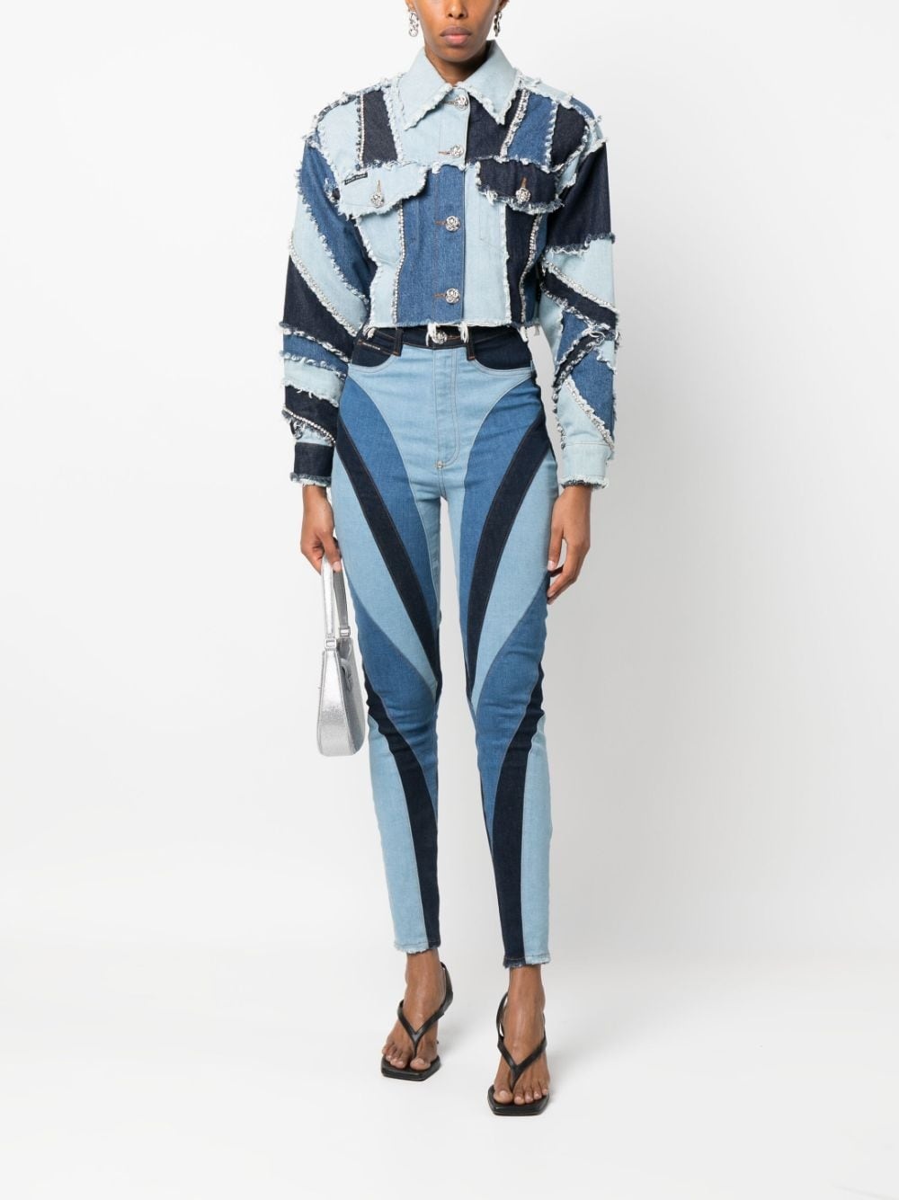 patchwork-design high-waist skinny jeans - 2