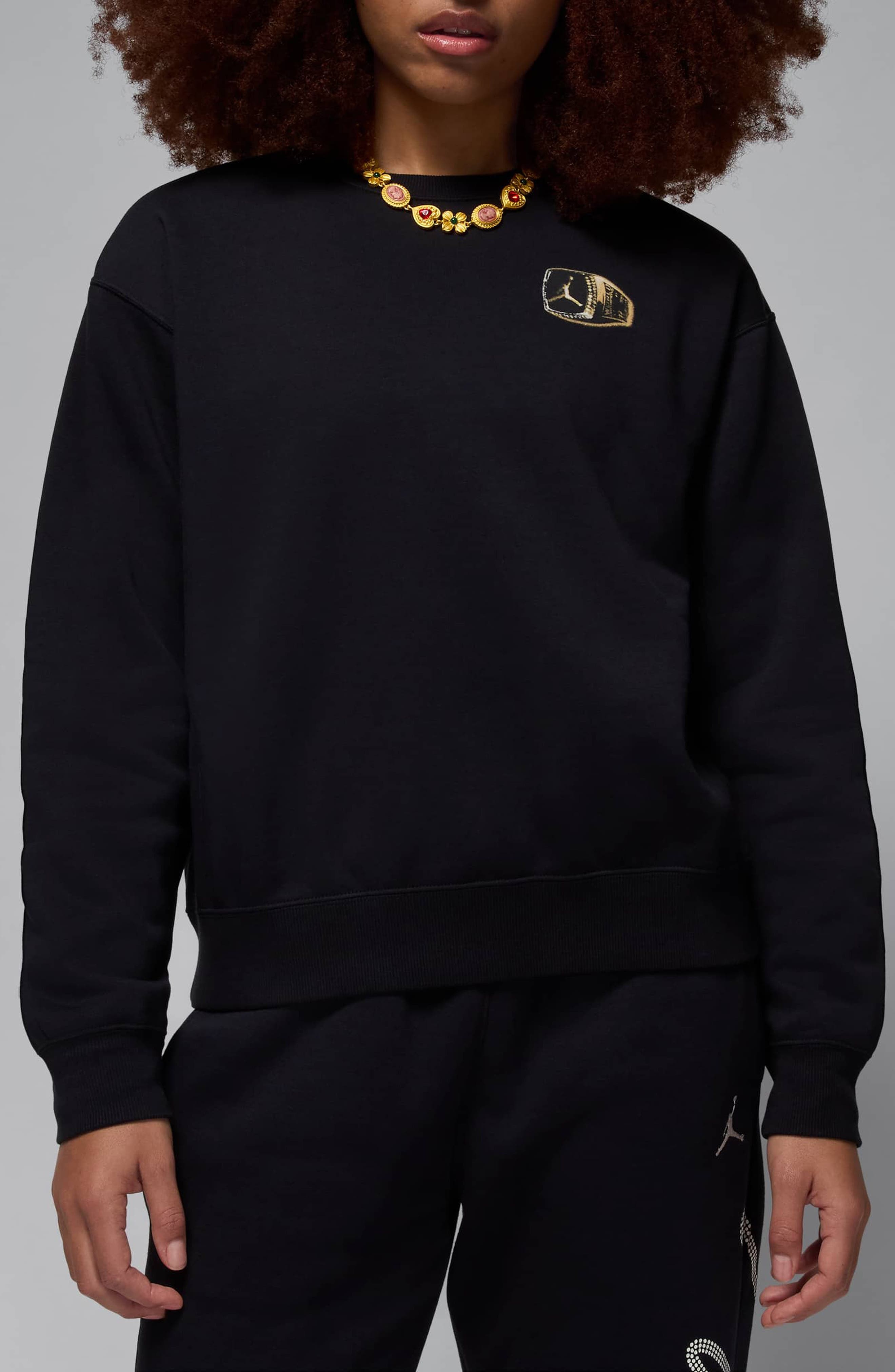 Nike Jordan Brooklyn Fleece Crewneck Sweatshirt in Black/Sail at Nordstrom - 1