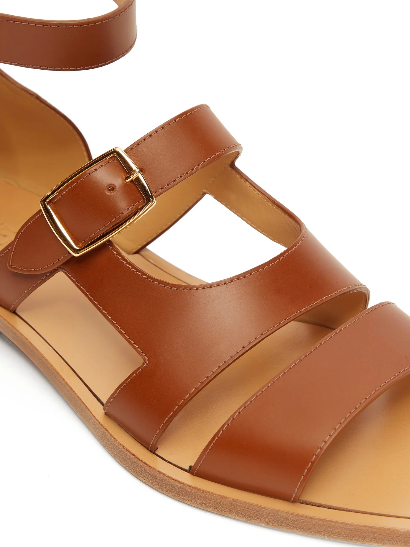 Square-toe buckled leather sandals - 6