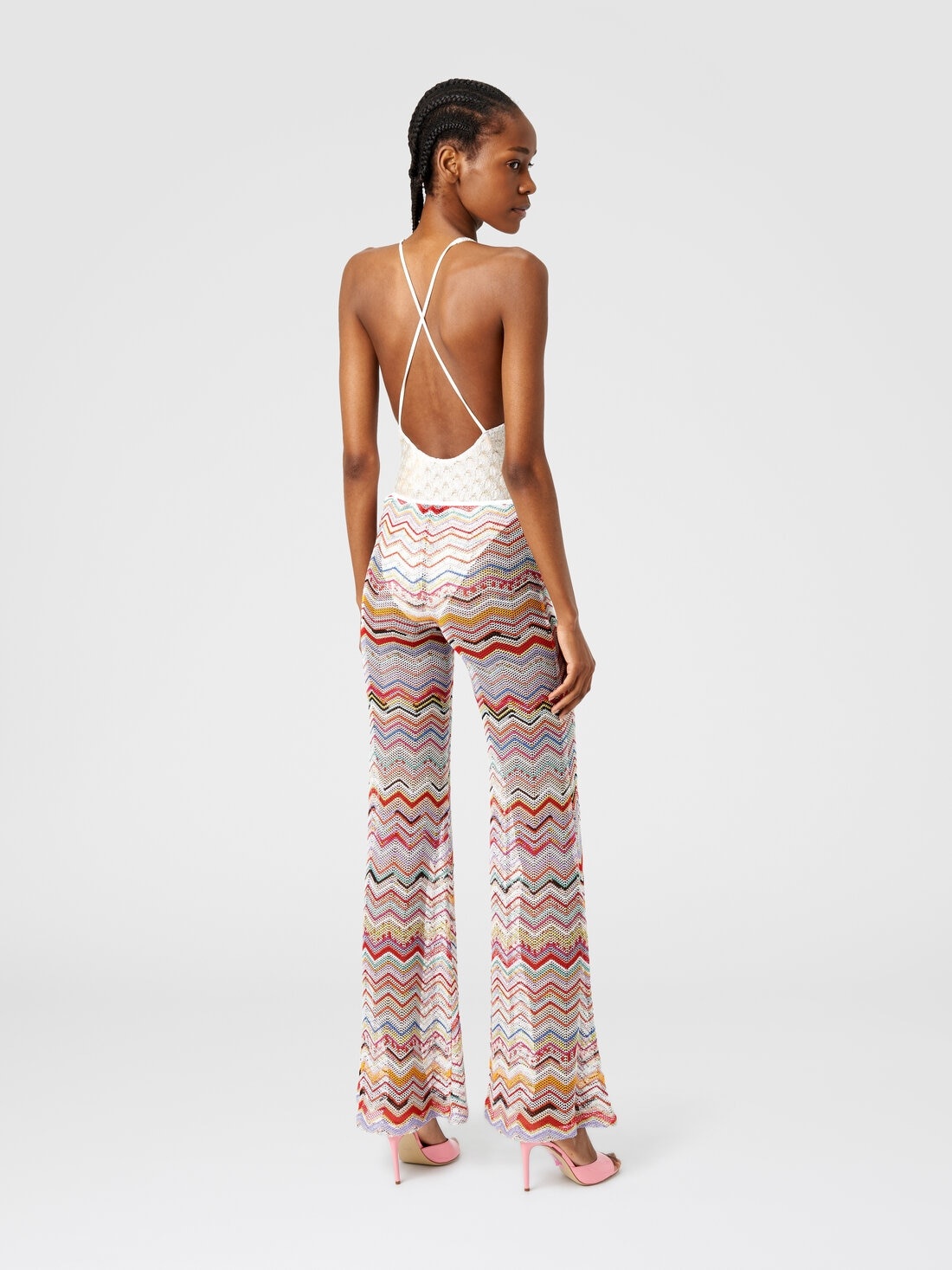 Flared trousers in zigzag crochet with lurex - 3