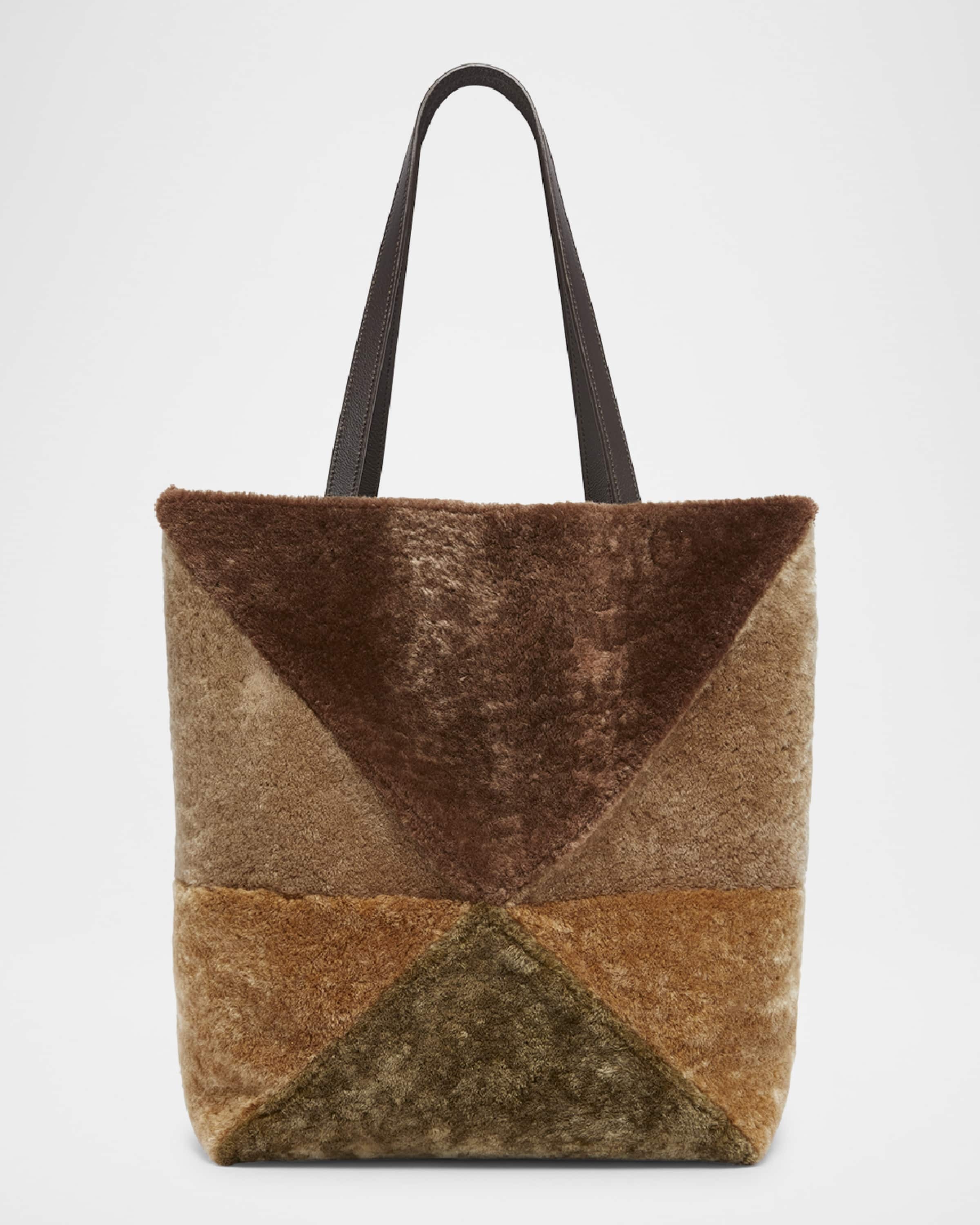 Puzzle Fold Large Sheep Shearling Fur Tote Bag - 1