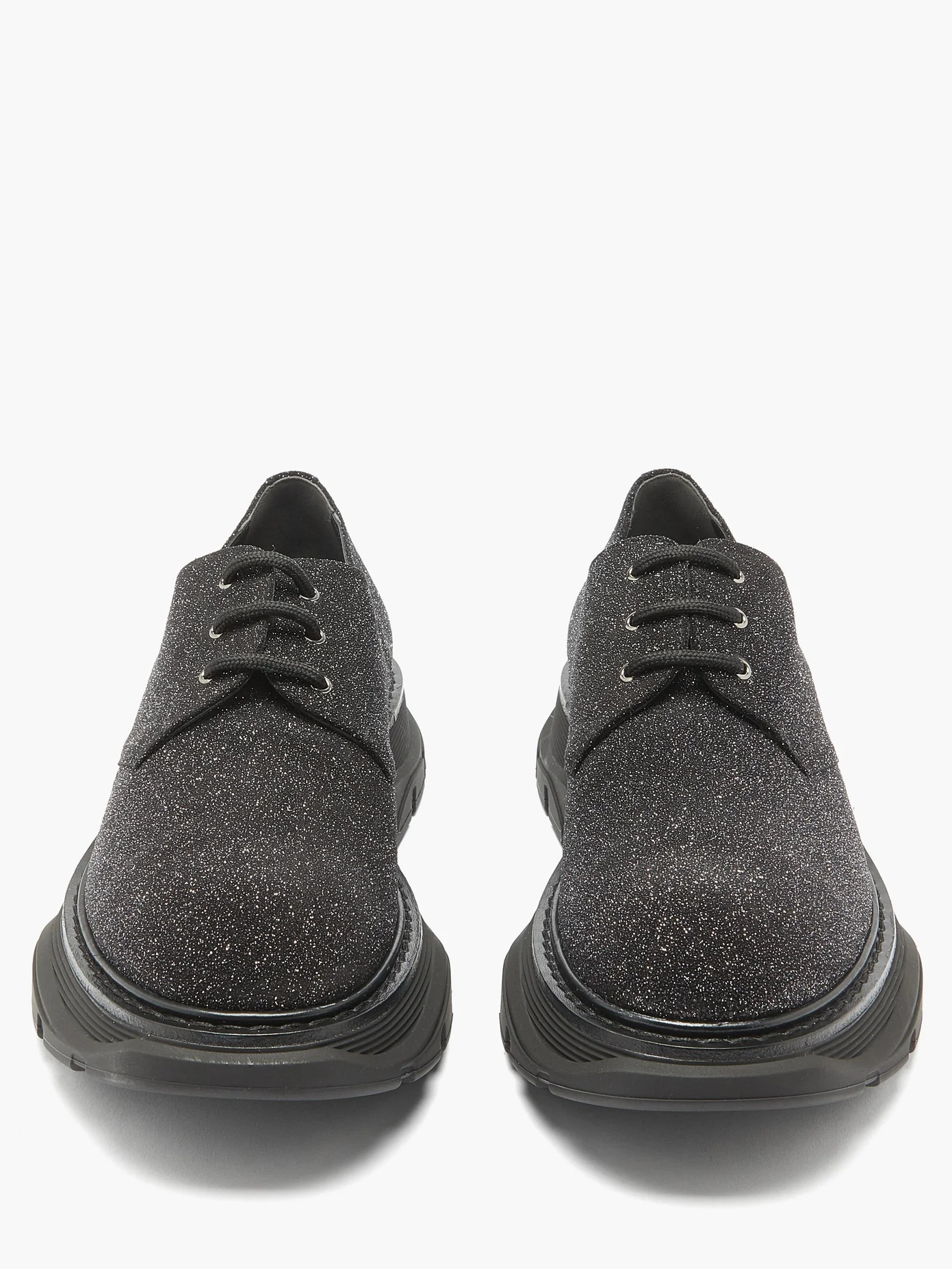 Raised-sole glitter suede and leather derby shoes - 5