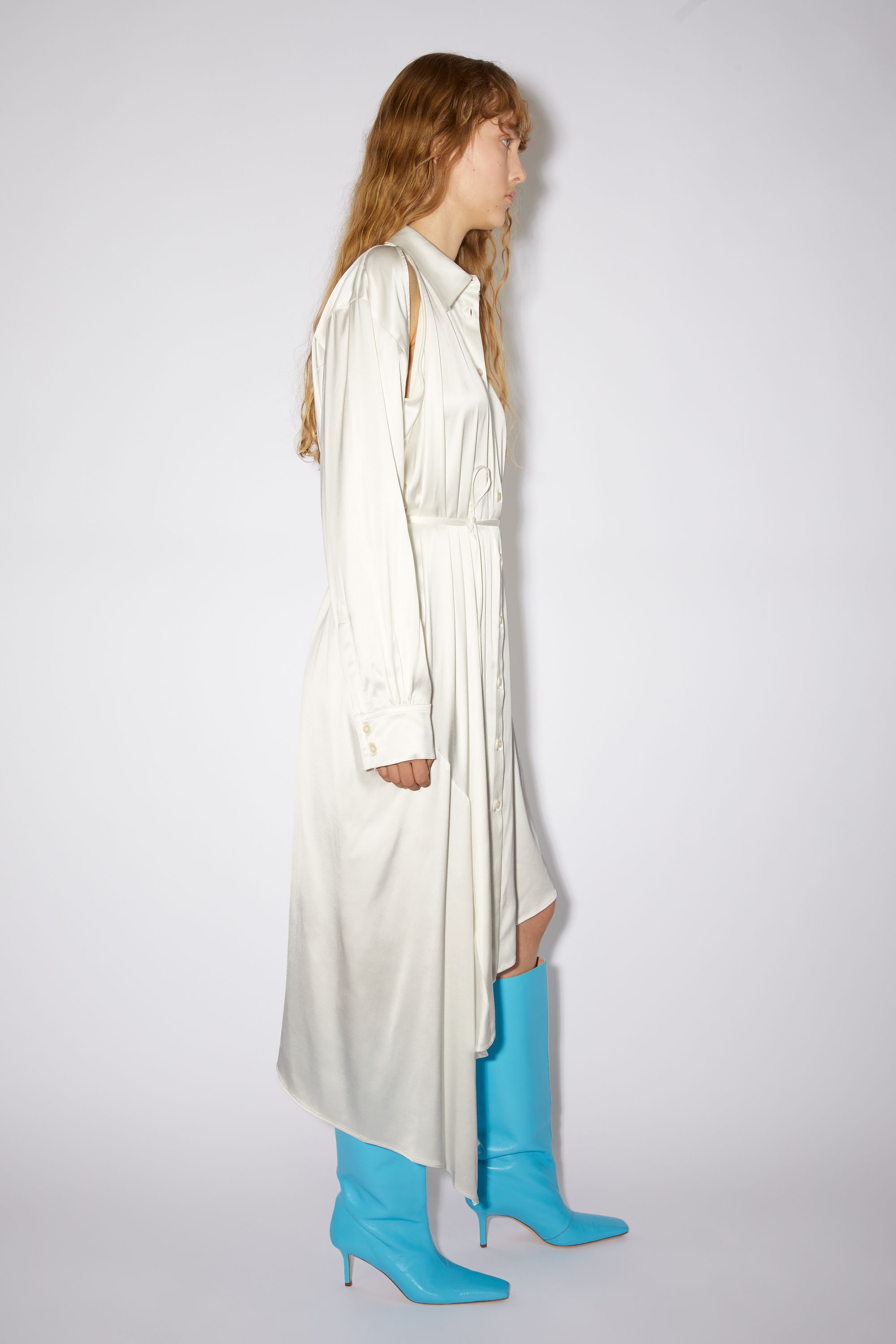 Satin shirt dress - White - 4