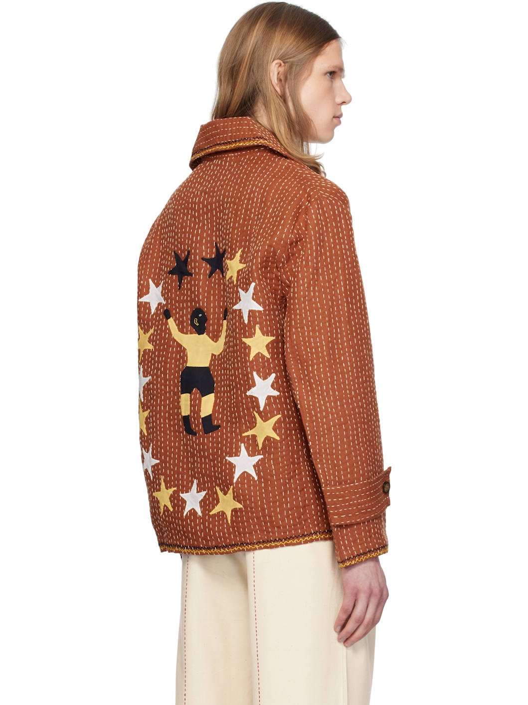 Brown Kantha Applique Jacket - 3