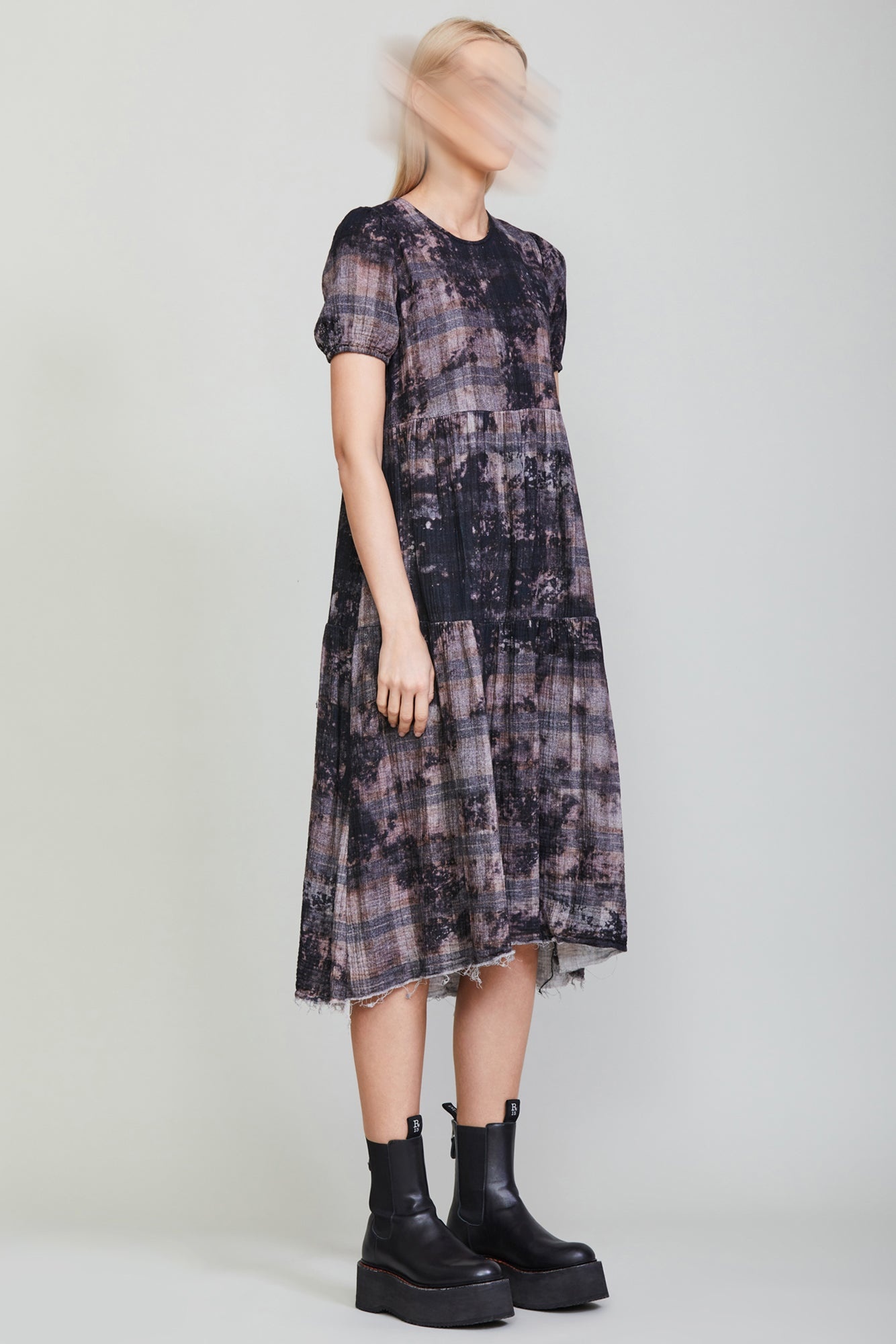 RELAXED MIDI - BLEACHED BLACK PLAID - 2