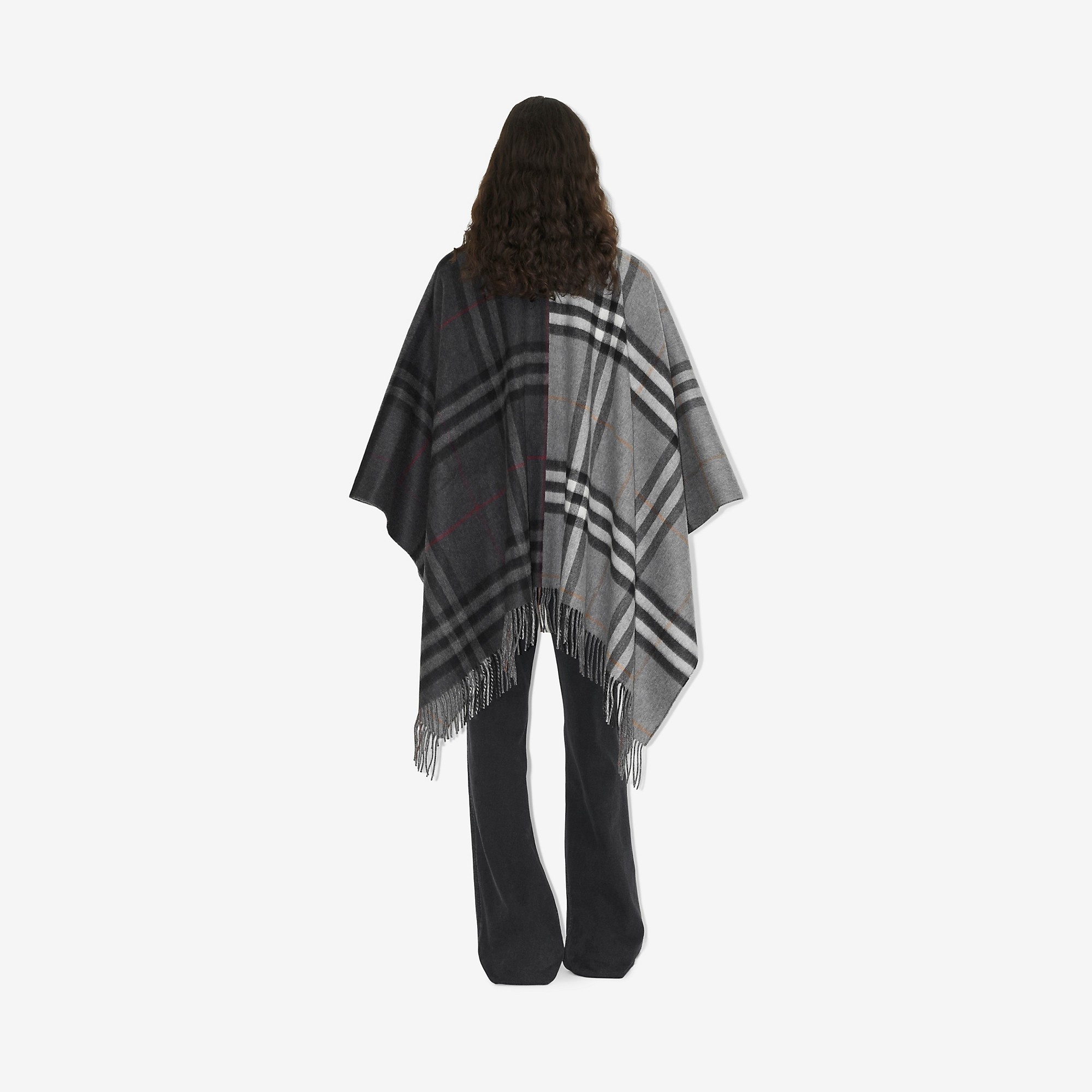 Contrast Check Wool Cashmere Jacquard Cape - 4