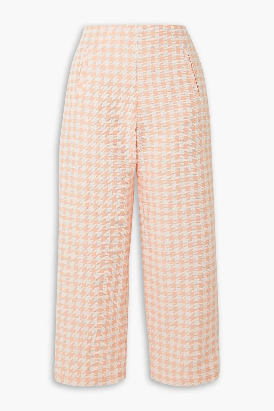 Cropped gingham cotton-blend bouclé straight-leg pants - 1