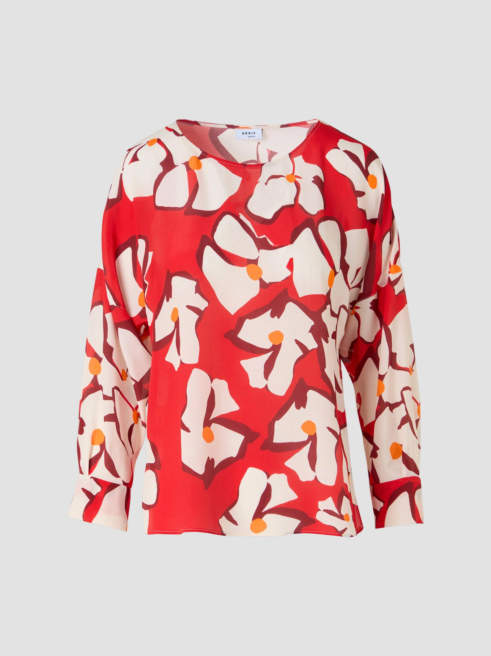 Women's Abstract Floral Silk Blouse - Red Cream - 1