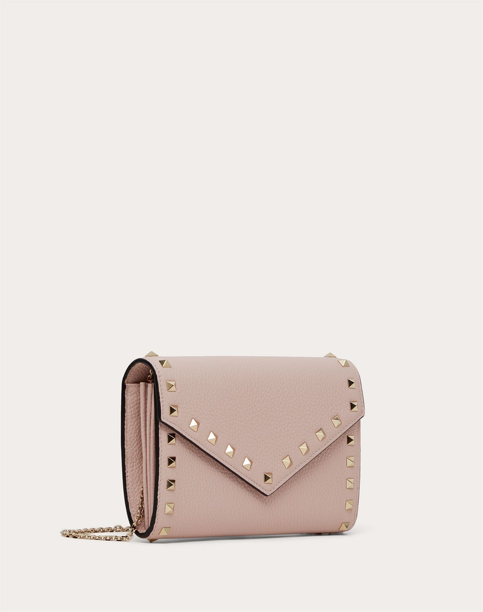 Rockstud Grainy Calfskin Wallet with Chain Strap - 4