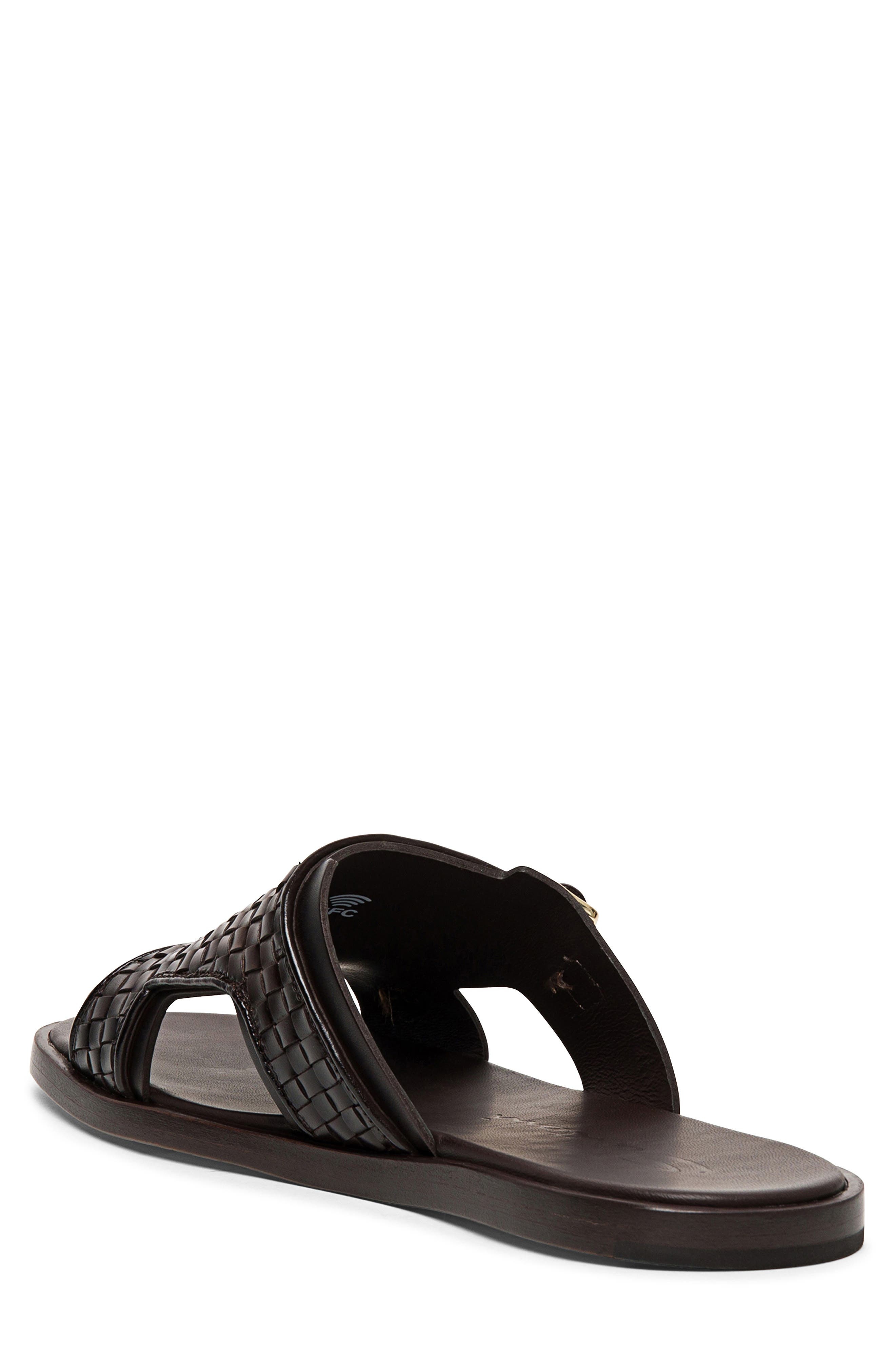 Santoni Duo Woven Leather Monk Strap Slide Sandal in Dark Brown-T65 at Nordstrom - 2