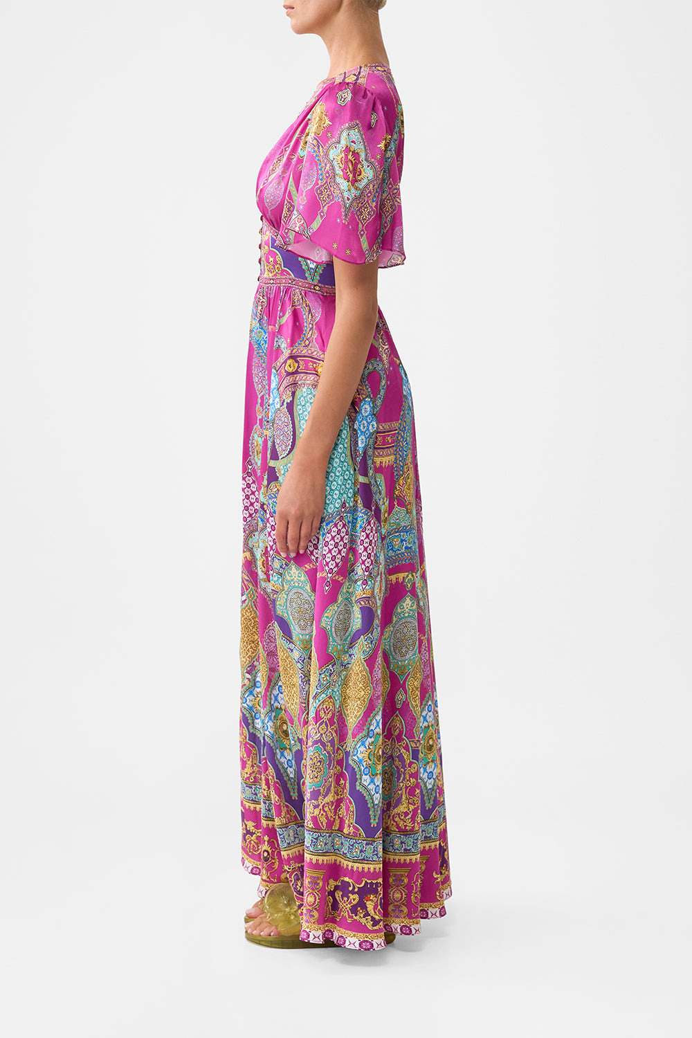 SHAPED WAISTBAND DRESS WITH FLUTTER SLEEVES - 4