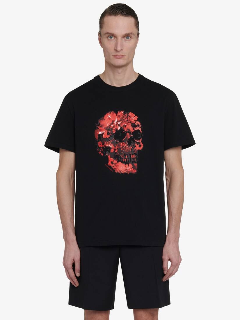 Men's Wax Flower Skull T-shirt in Black/red - 1