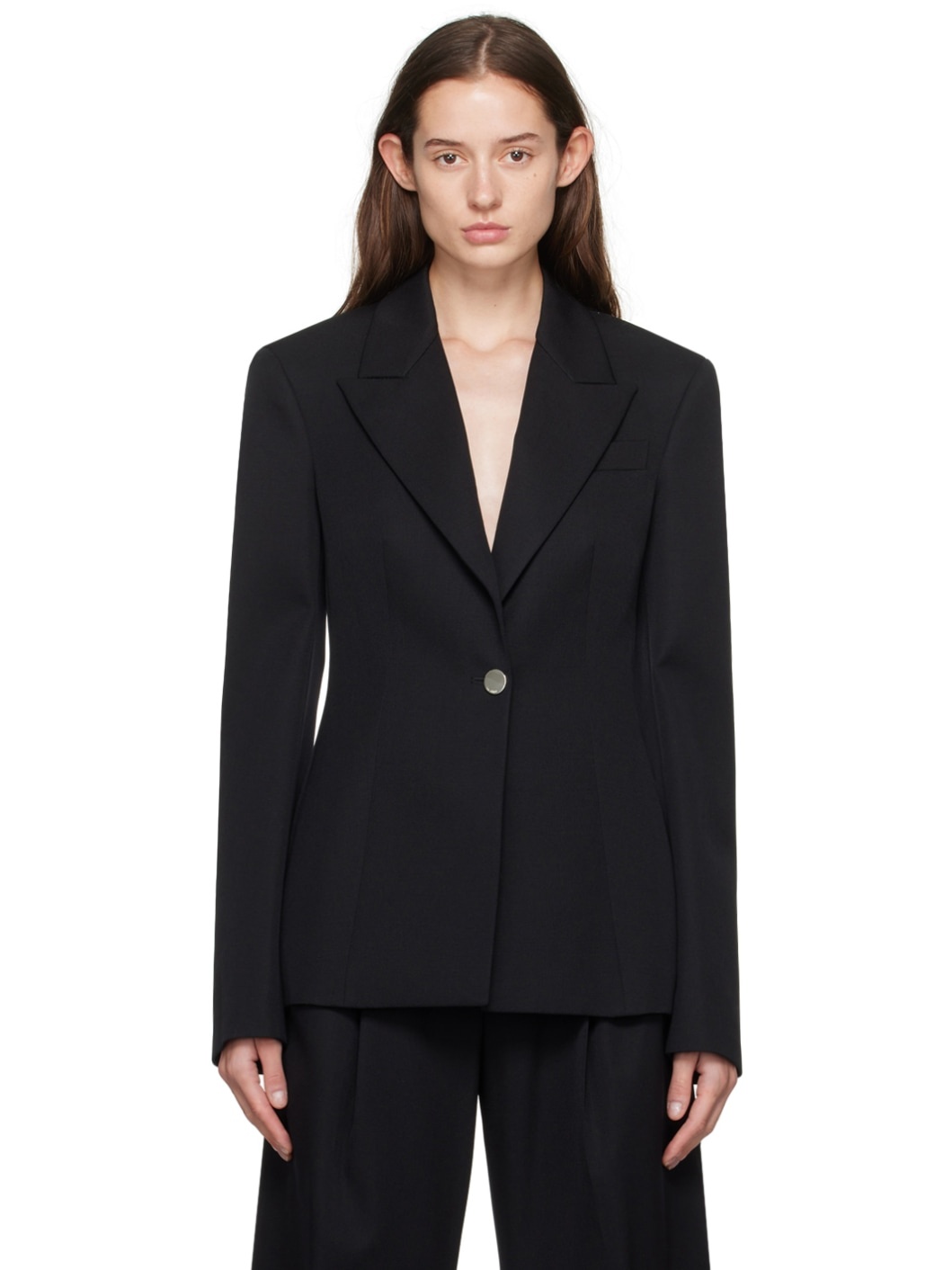 Black Peaked Lapel Blazer - 1
