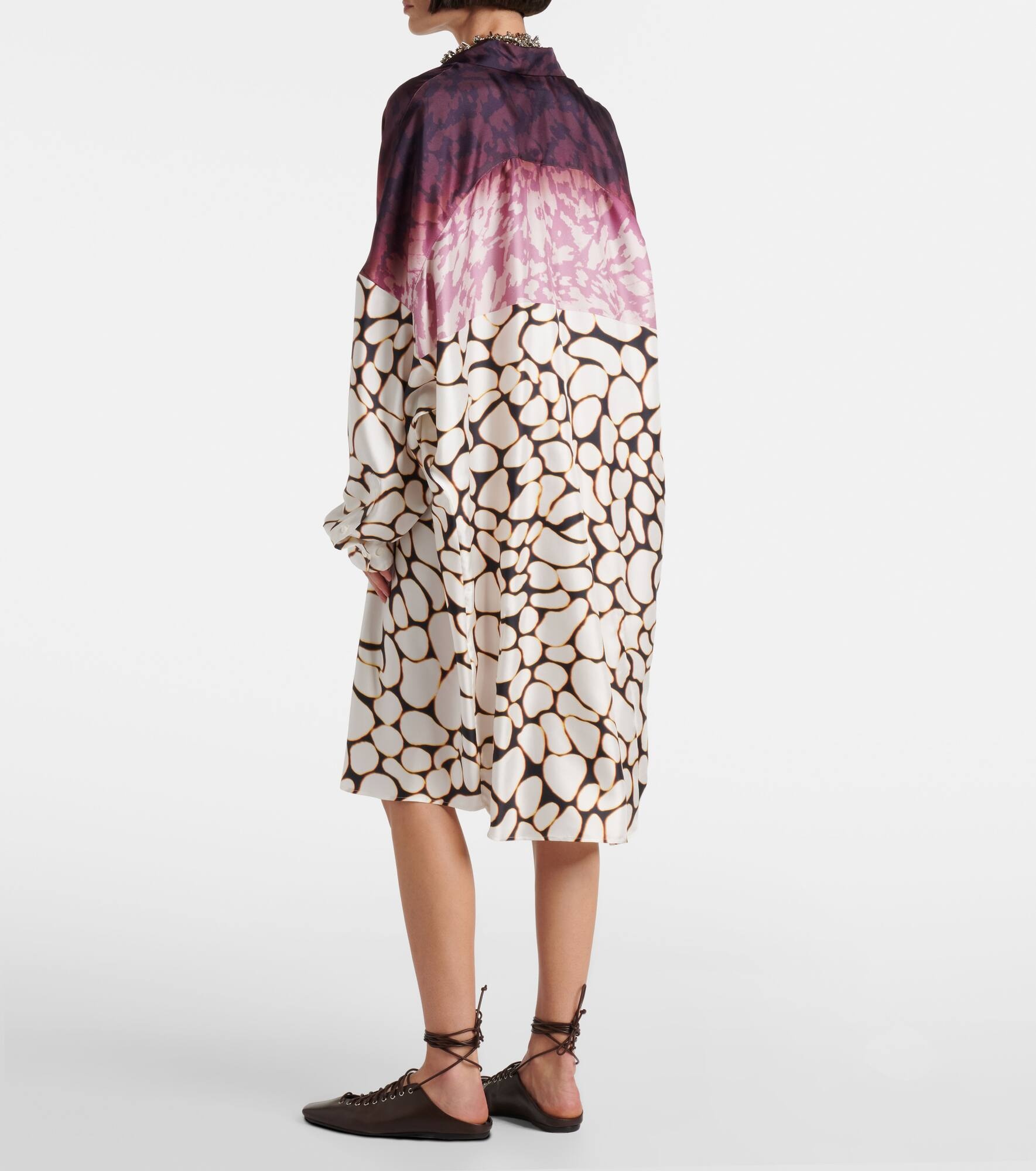 Colorblocked printed silk shirt dress - 3