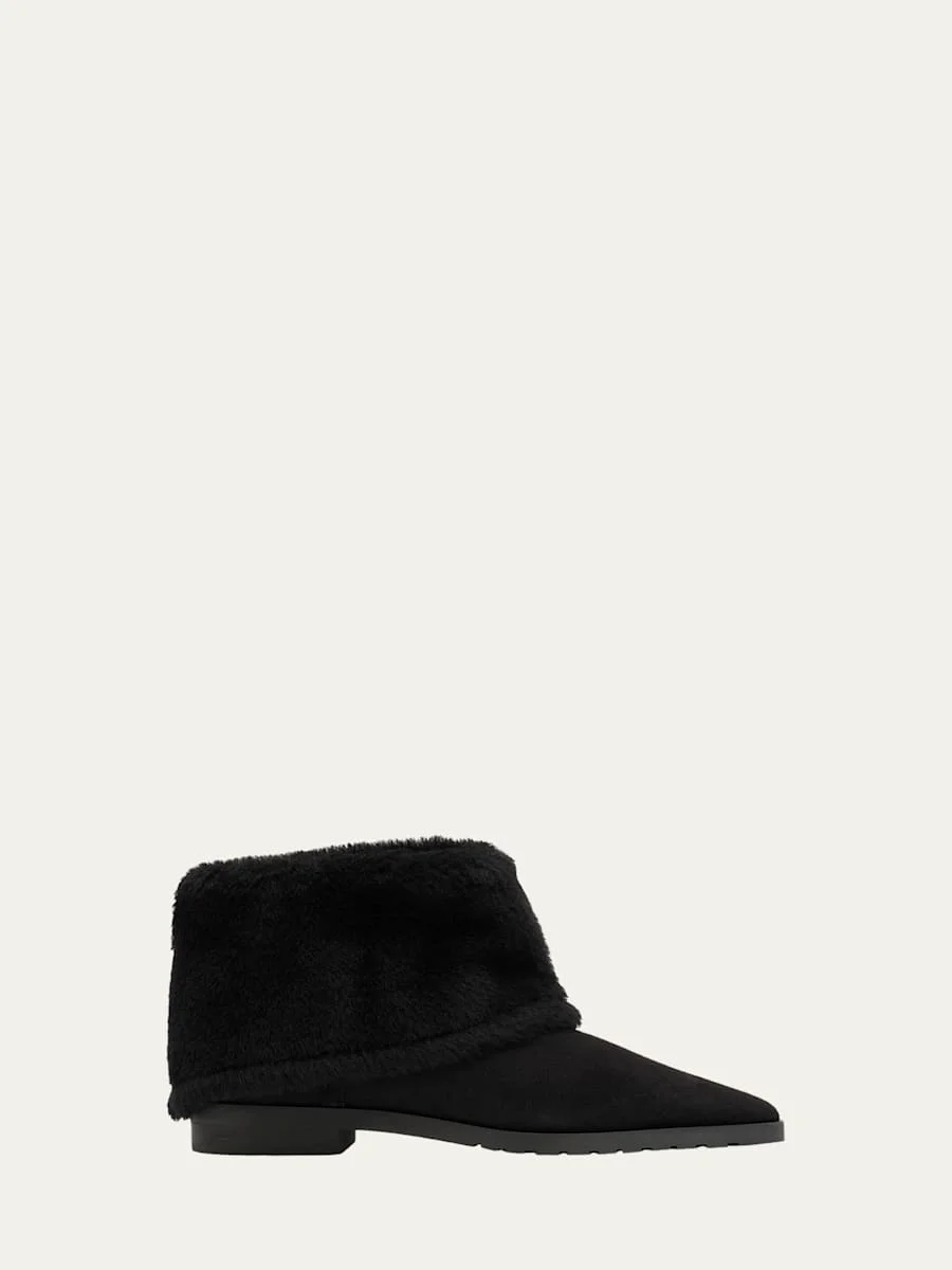 Fold Down Shearling Suede Ankle Boots - 1
