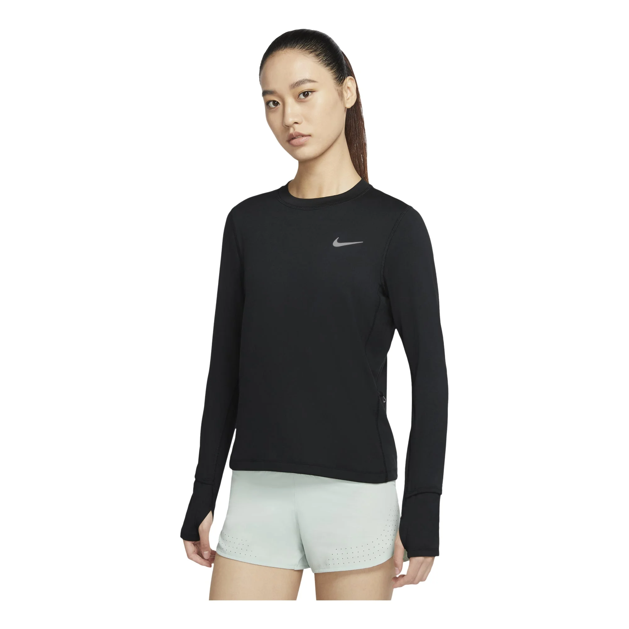 (WMNS) Nike Sports Running Round Neck Solid Color Long Sleeves Black T-Shirt CU3278-010 - 1