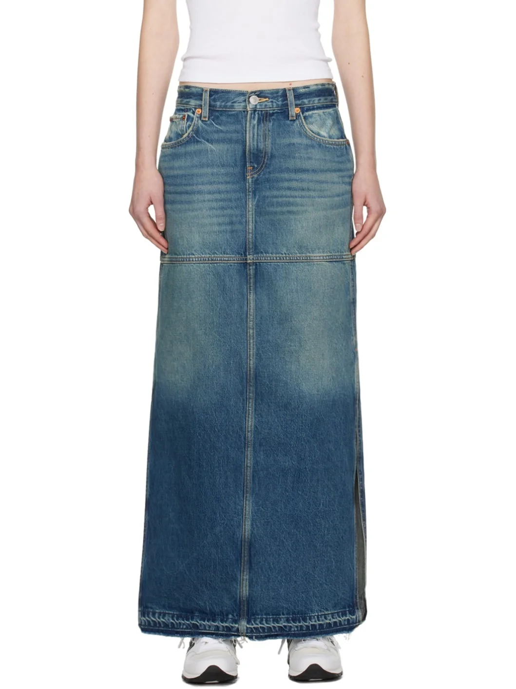 Blue Split Denim Maxi Skirt - 1