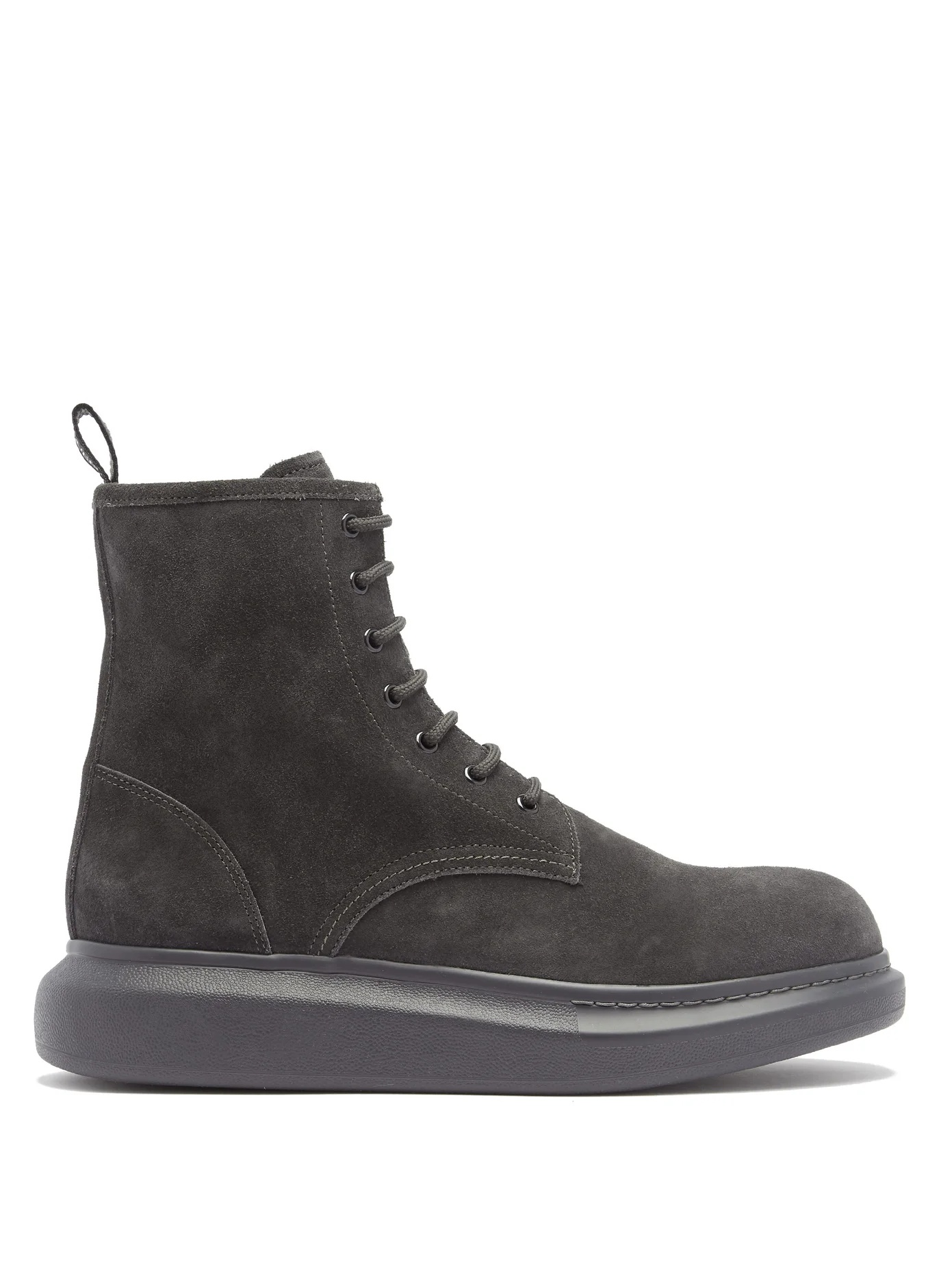 Logo-tab lace-up suede boots - 1