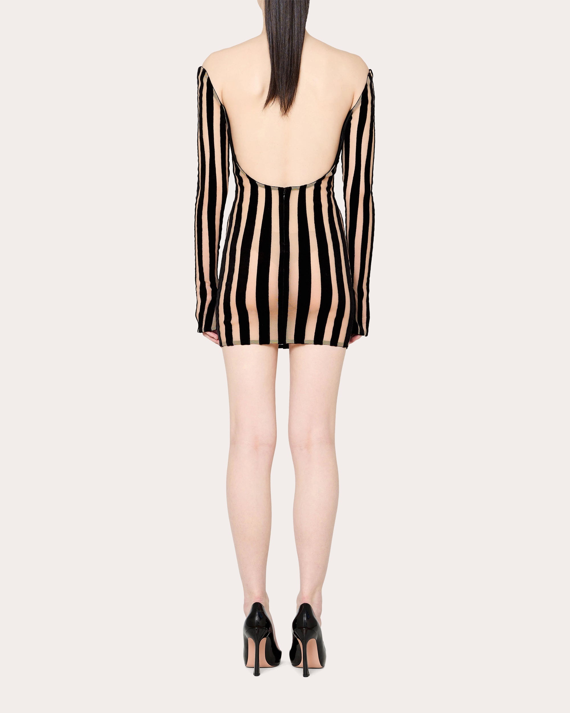 Striped Mesh-Panel Mini Dress - 3