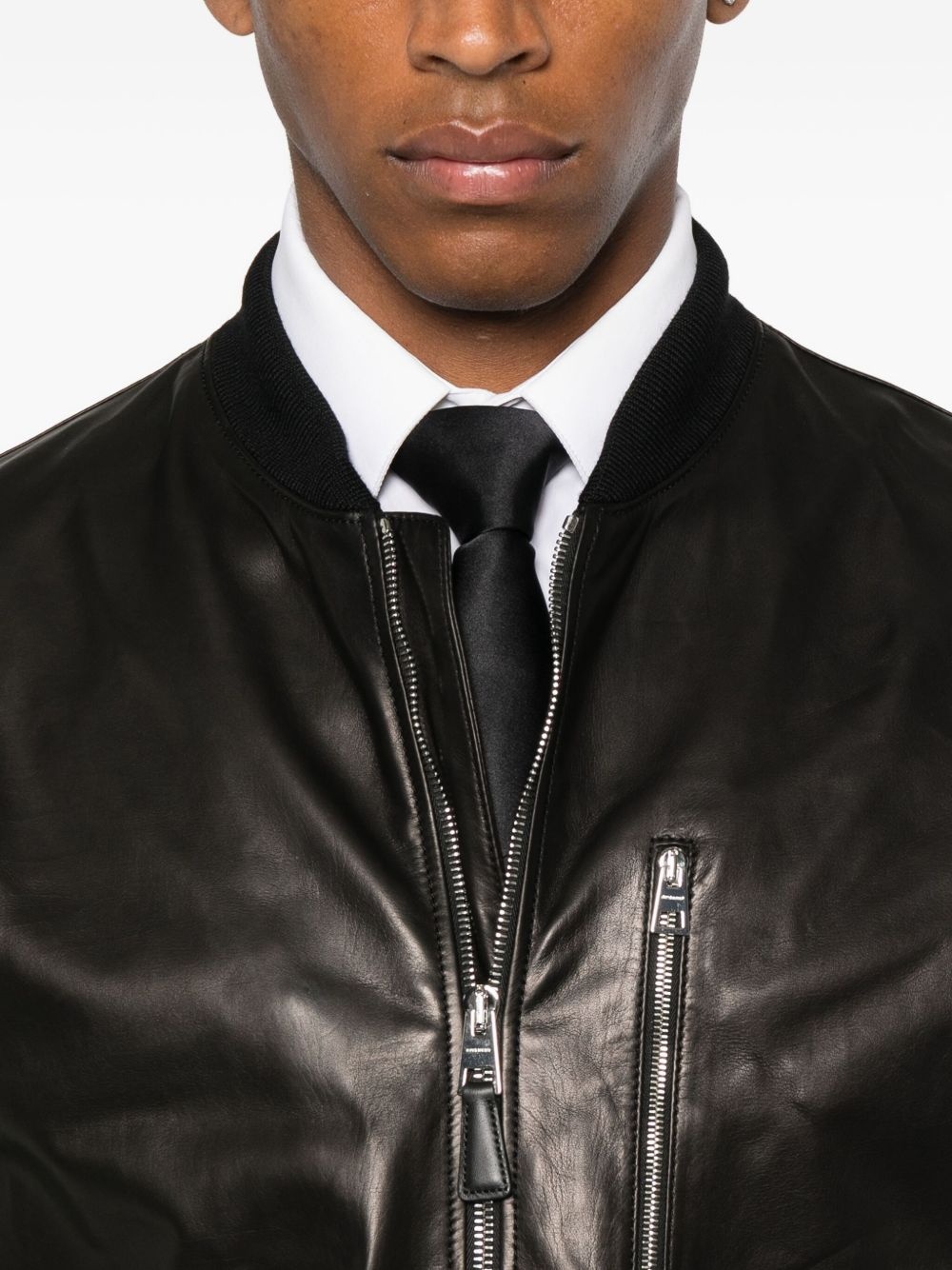 leather zip-up bomber jacket - 5