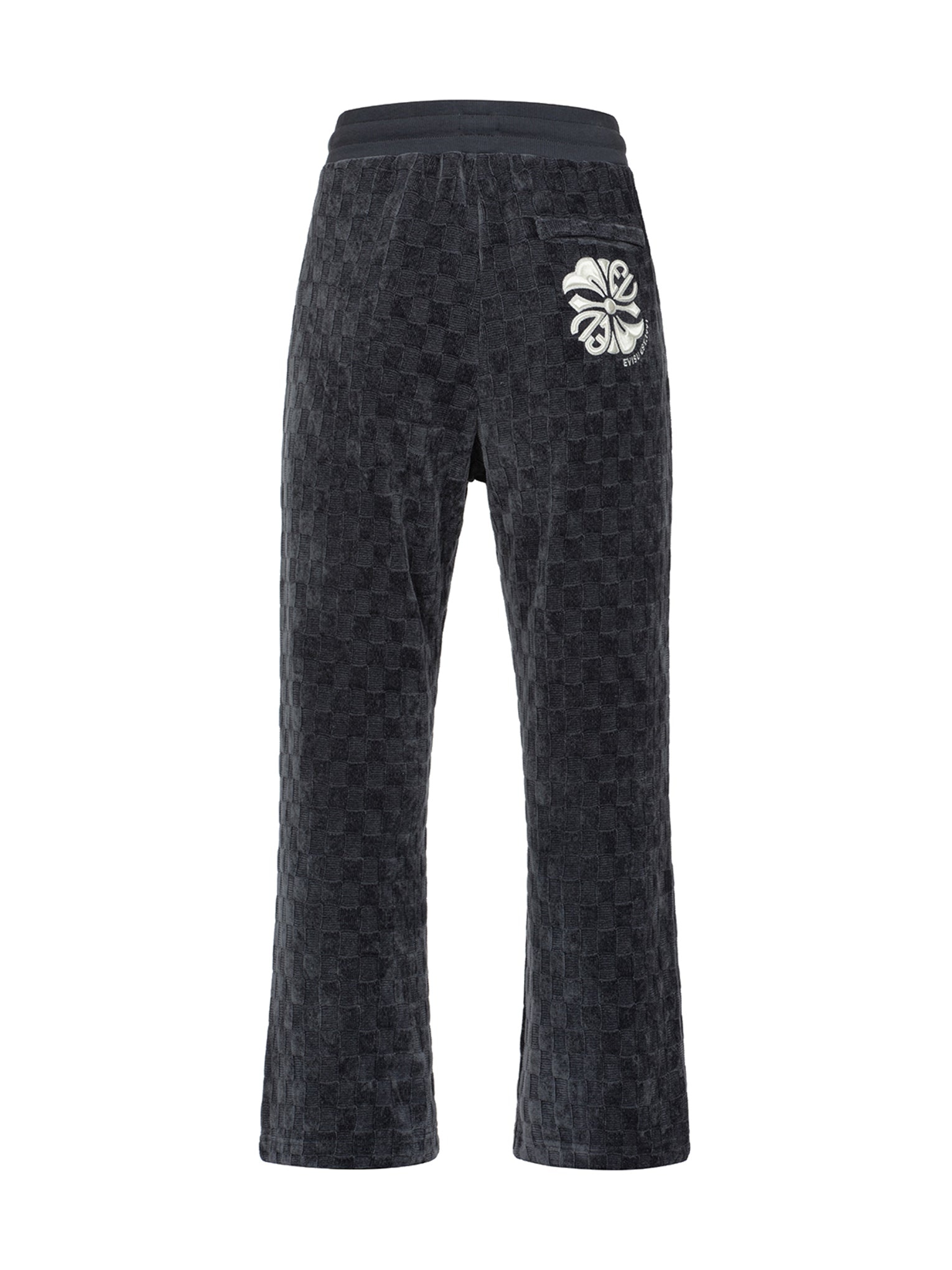 CONCAVE CHECK PATTERN KAMON EMBROIDERY STRAIGHT FIT SWEATPANTS - 13