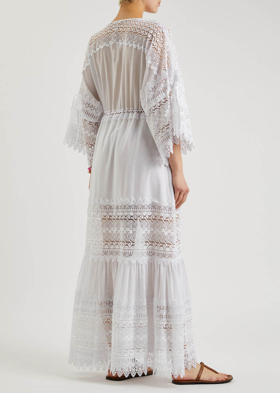 Margherita lace-trimmed cotton-blend maxi dress - 3