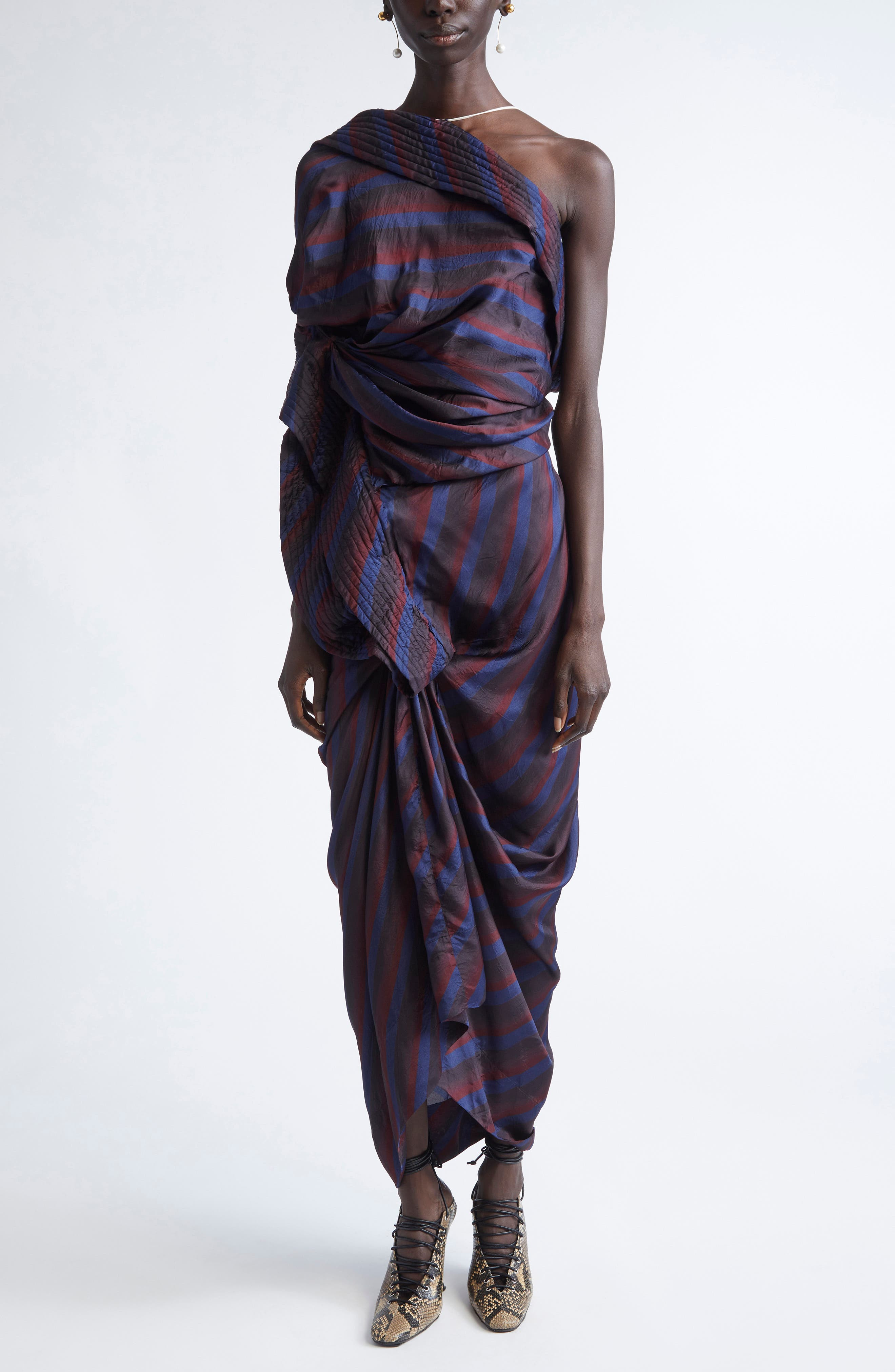 Dries Van Noten Dolla Stripe One-Shoulder in Navy at Nordstrom - 1
