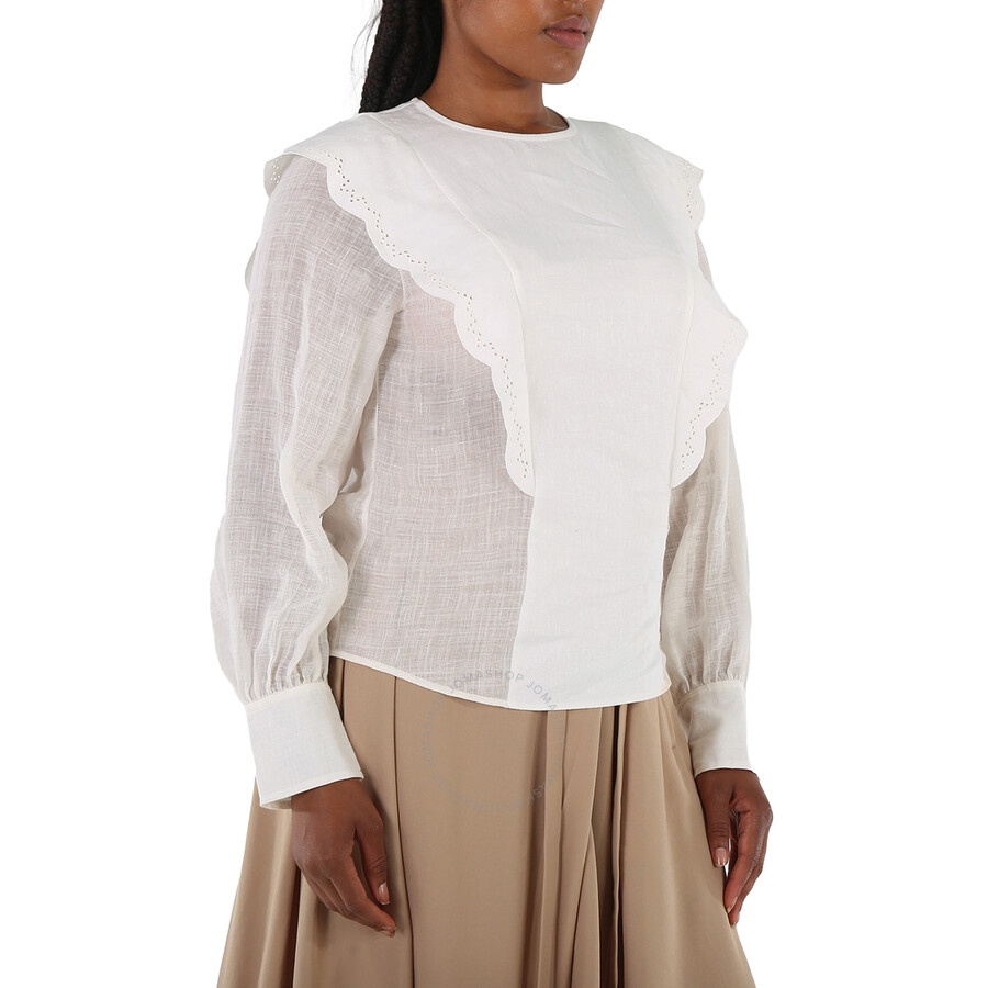 Chloe Ladies Iconic Milk Flouncy Scallop Embroidered Shirt - 2