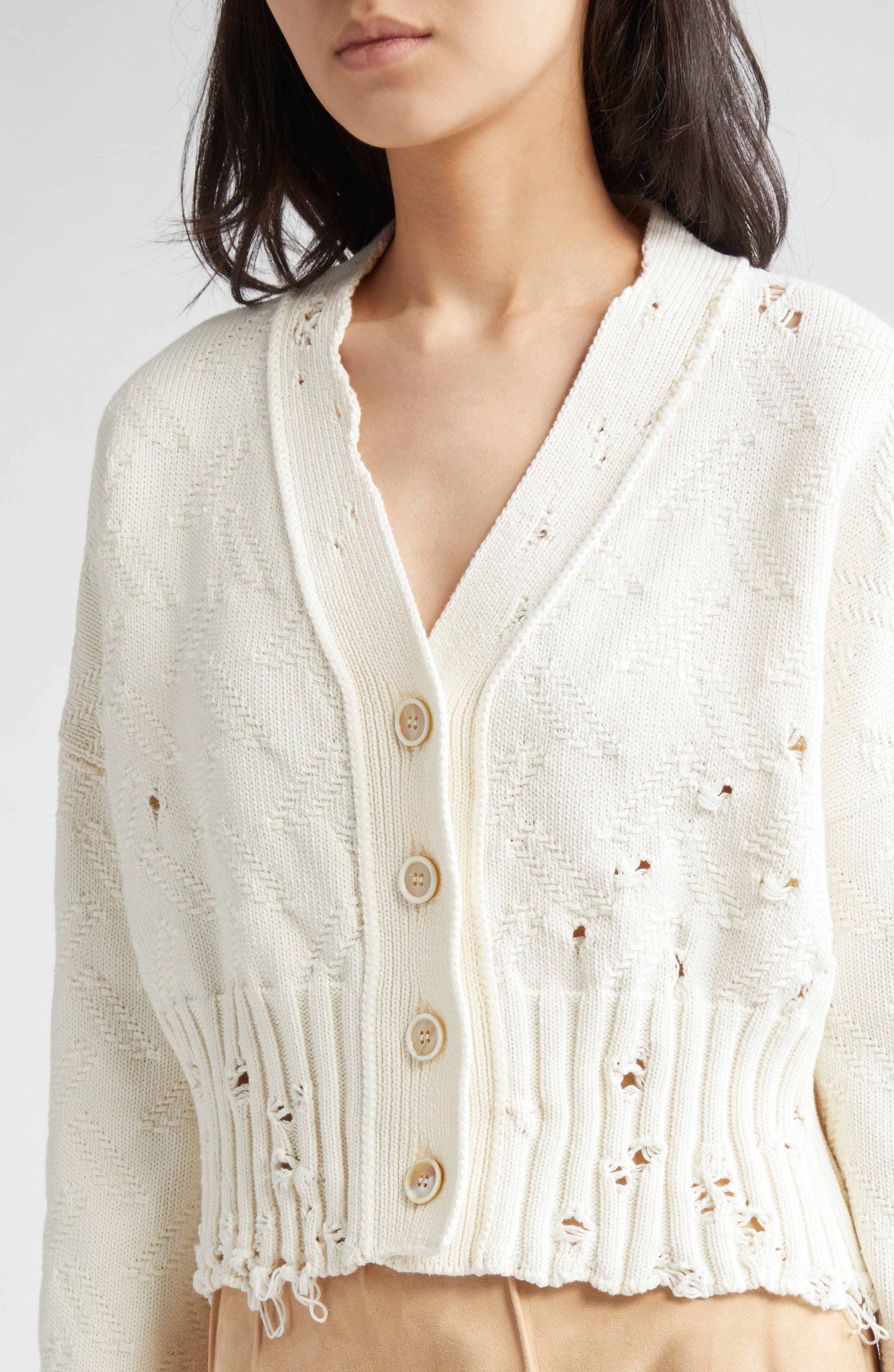 Marni Dishevelled Cotton Crop Cardigan in 00W01 Lily White at Nordstrom - 5