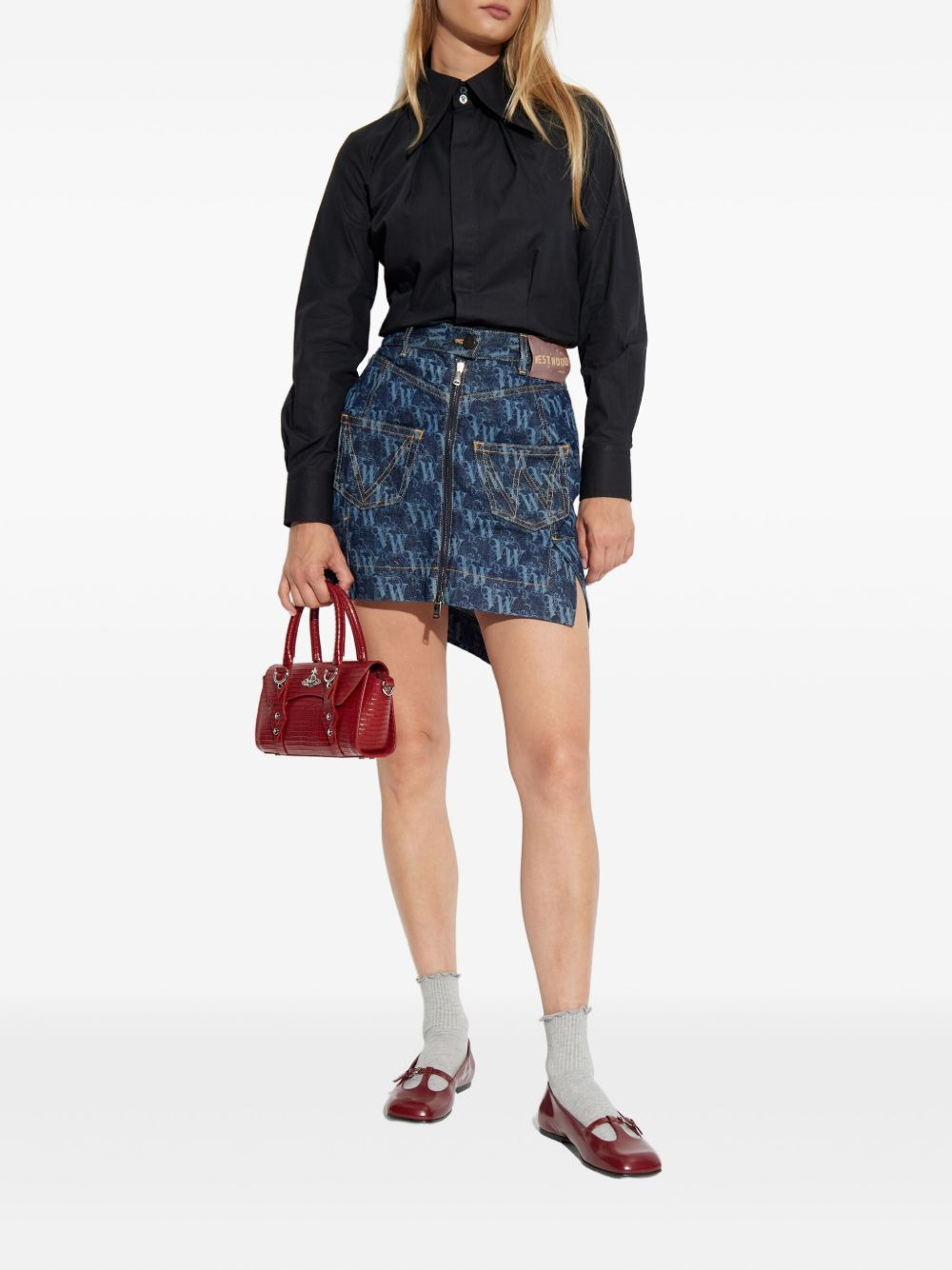 logo-pattern asymmetric mini skirt - 2