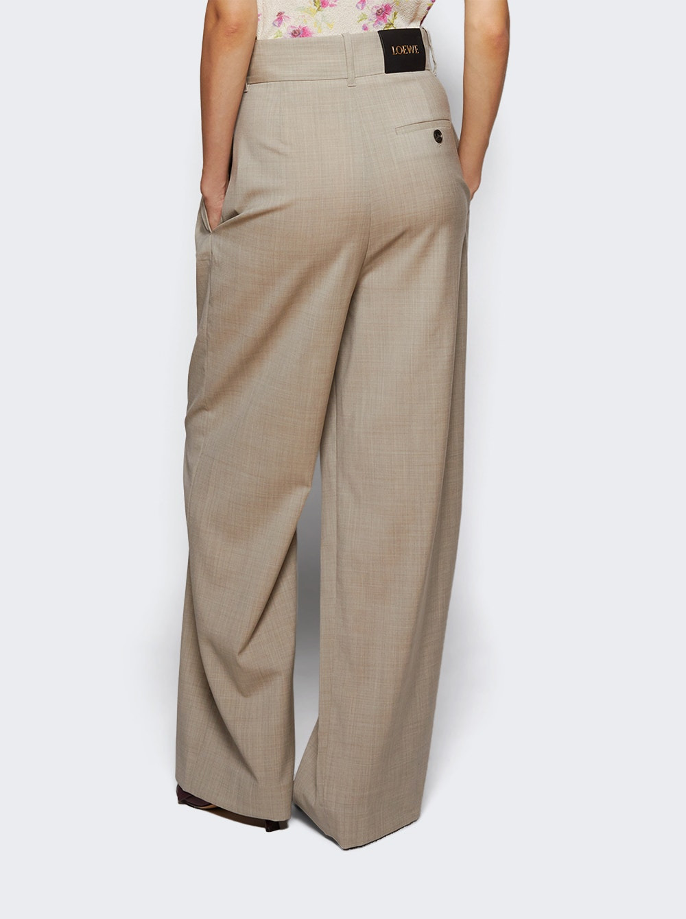 Wrap Wool Trousers Light Beige Melange - 4