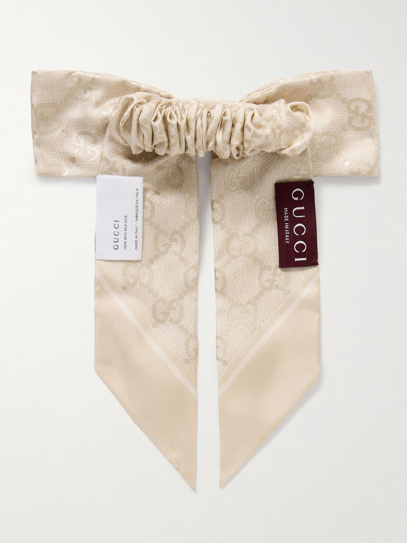 Bow-embellished printed silk-twill hair tie White 3