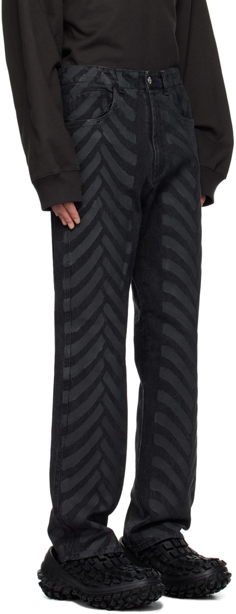Kanghyuk Black Tire Waxed Jeans outlook