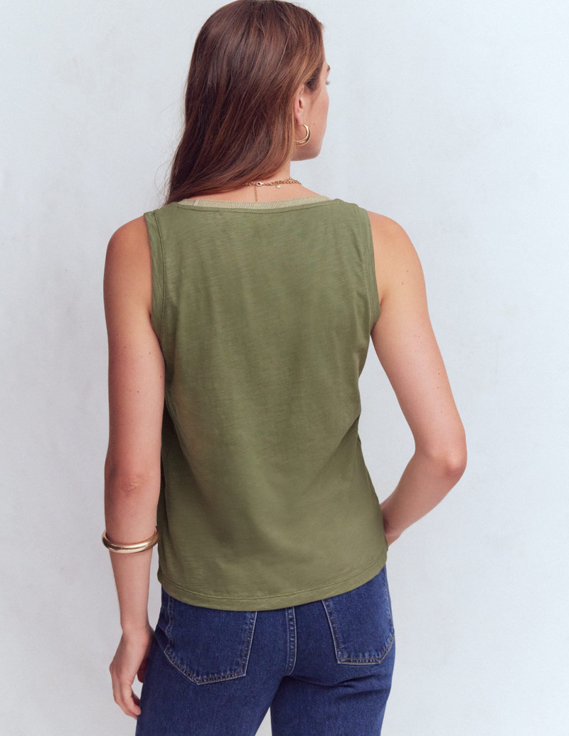 Metallic Trim Scoop Neck Vest-Larch Green 4